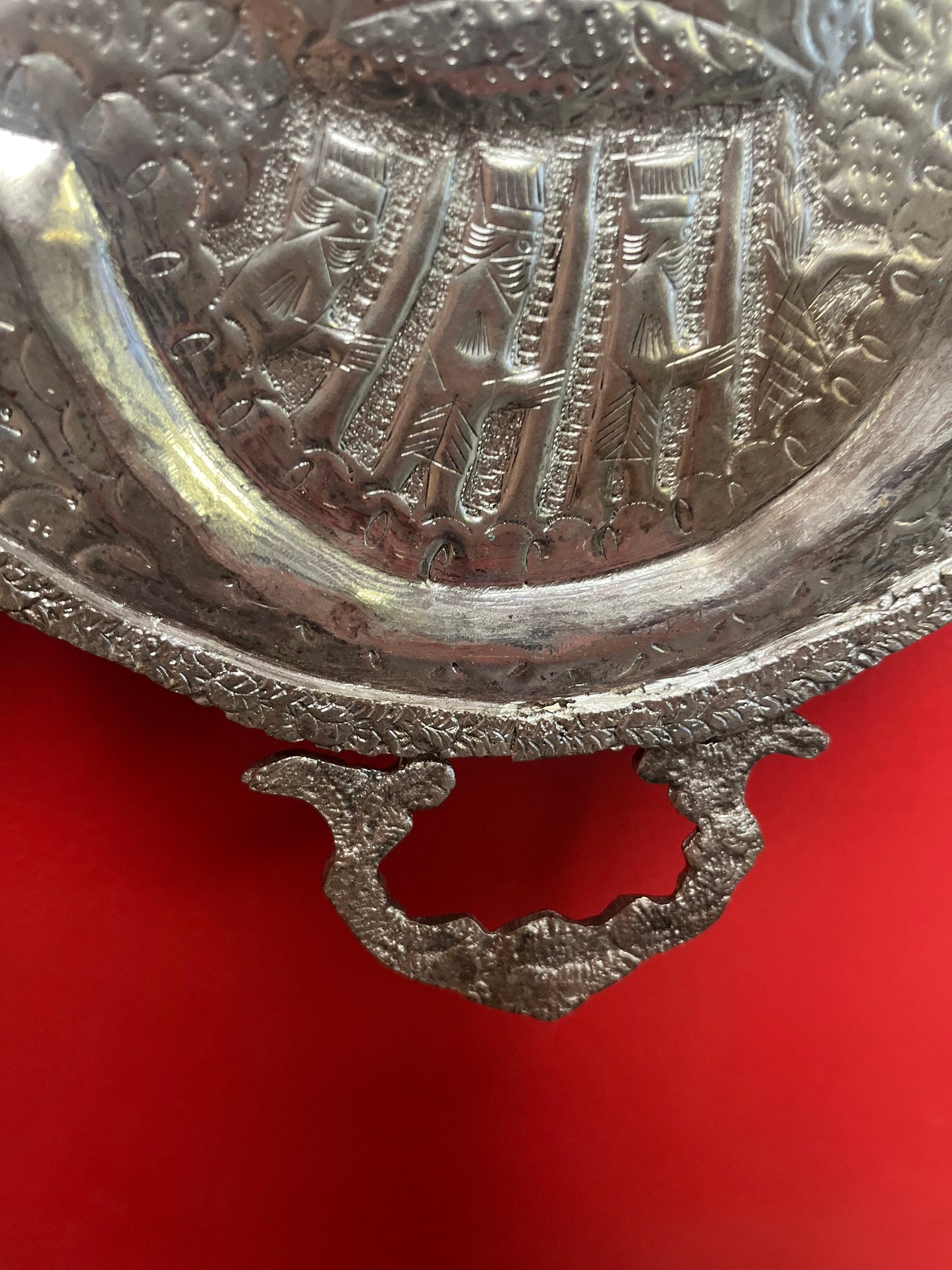 Beautiful antique 19 x 11 untested, silver Persian heavily decorated serving tray  wonderful gift and great price