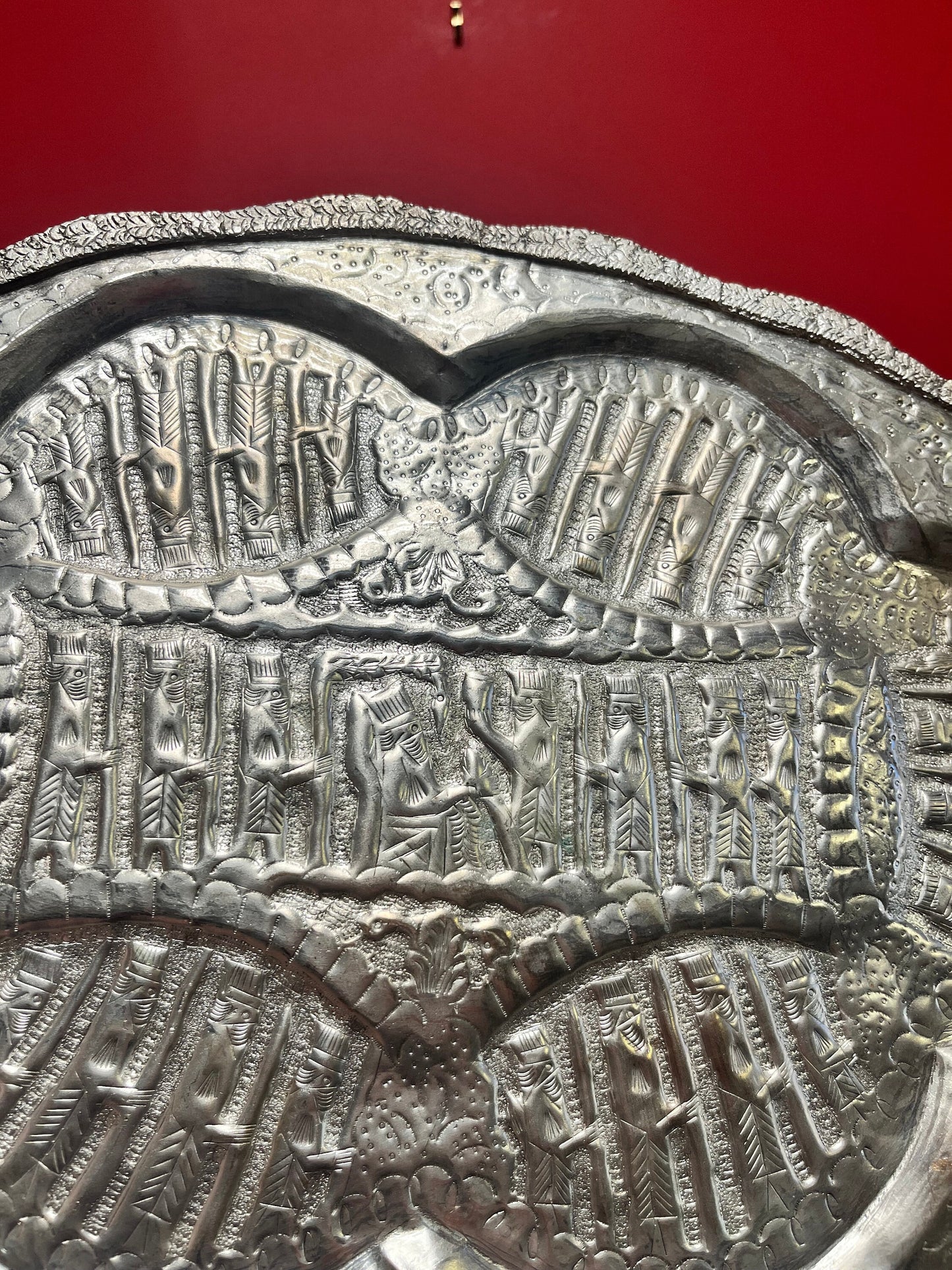 Beautiful antique 19 x 11 untested, silver Persian heavily decorated serving tray  wonderful gift and great price