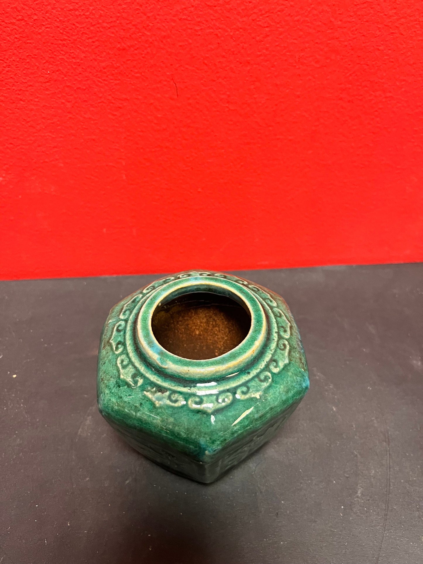 Older 4 inch tall, Chinese glazed ginger jar with lid -