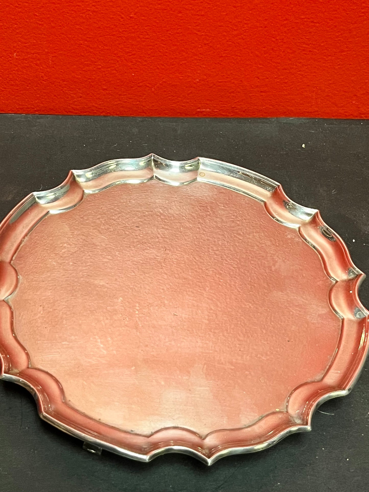 A  Lovely 8 inch English silver plated card tray or salver  nice feet  clean and beautiful and perfect gift