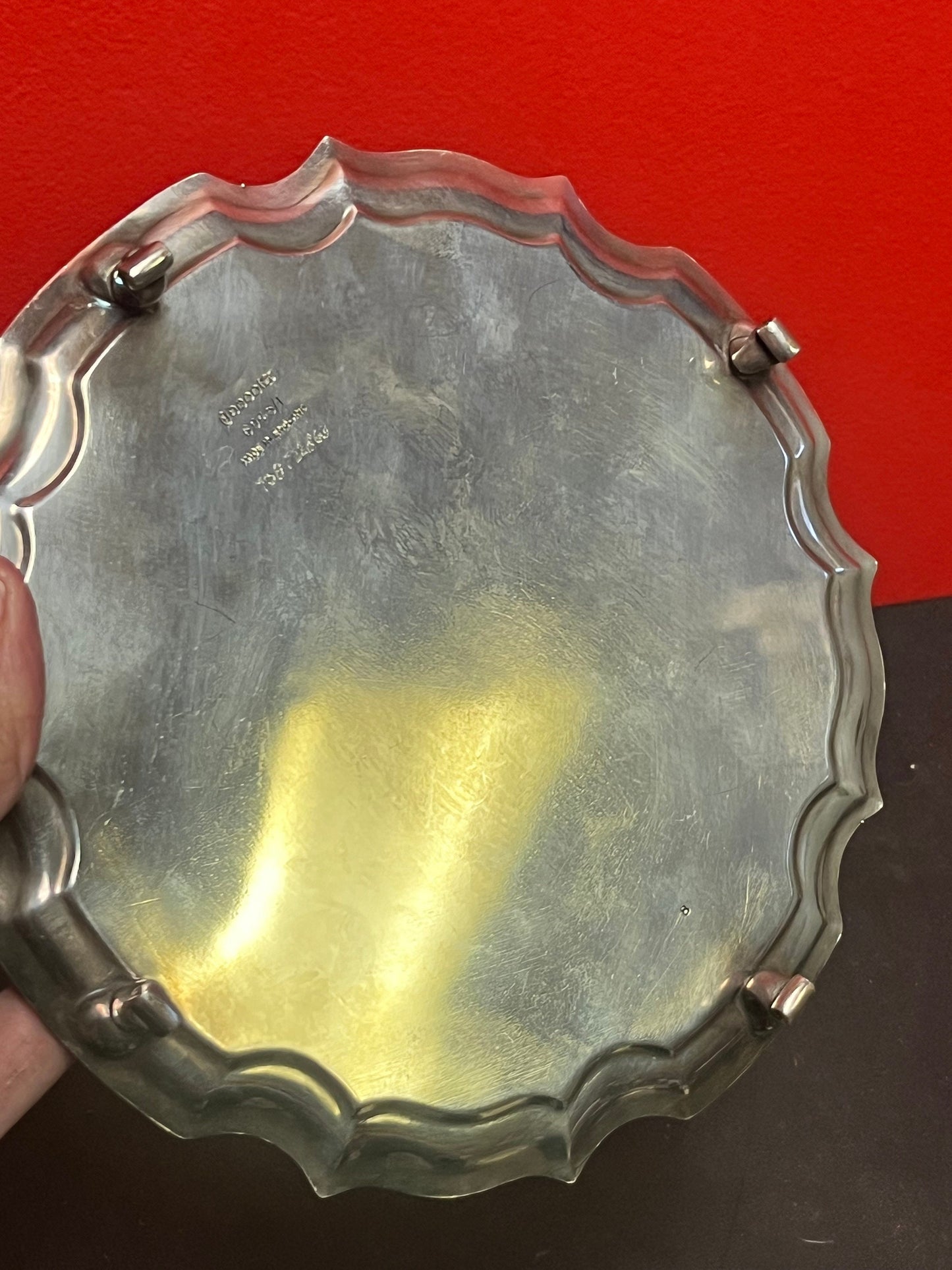 A  Lovely 8 inch English silver plated card tray or salver  nice feet  clean and beautiful and perfect gift