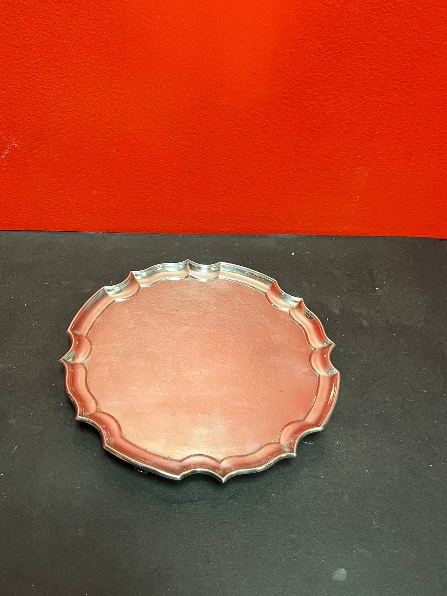 A  Lovely 8 inch English silver plated card tray or salver  nice feet  clean and beautiful and perfect gift