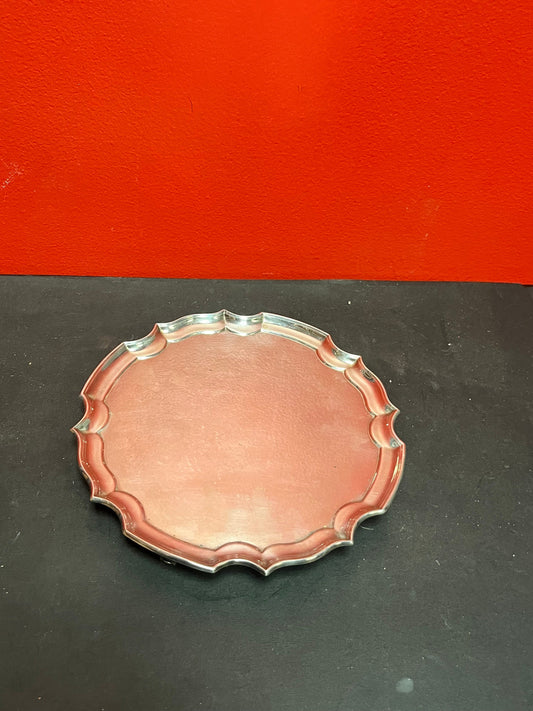A  Lovely 8 inch English silver plated card tray or salver  nice feet  clean and beautiful and perfect gift