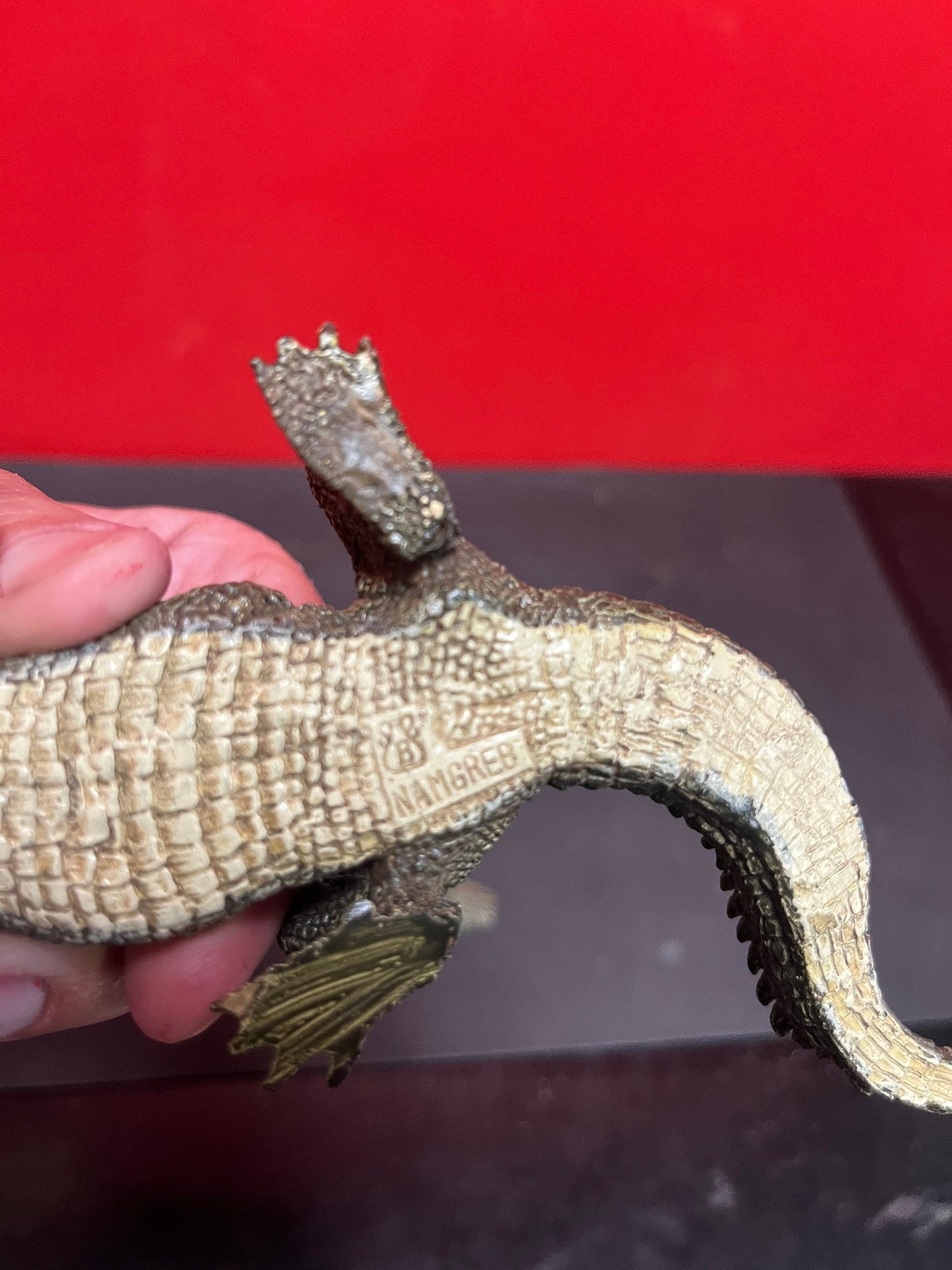 Stunning Franz Bergman signed Austrian cold painted bronze alligator  8 inches long  amazing condition and patina wow