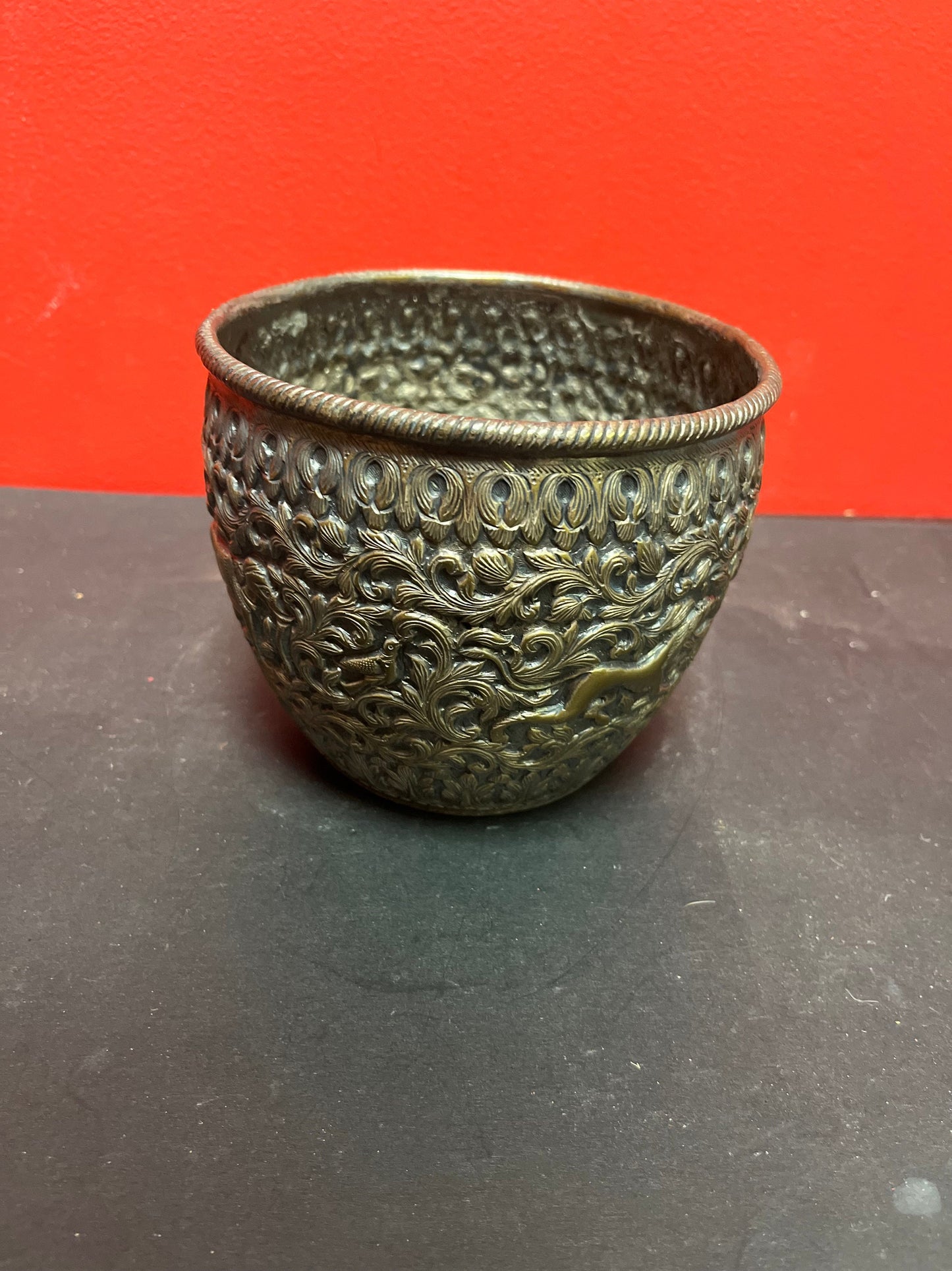 5 x 5.5 brass on silver plate plant pot  Indian raj silver  amazing detail and imagery  wow