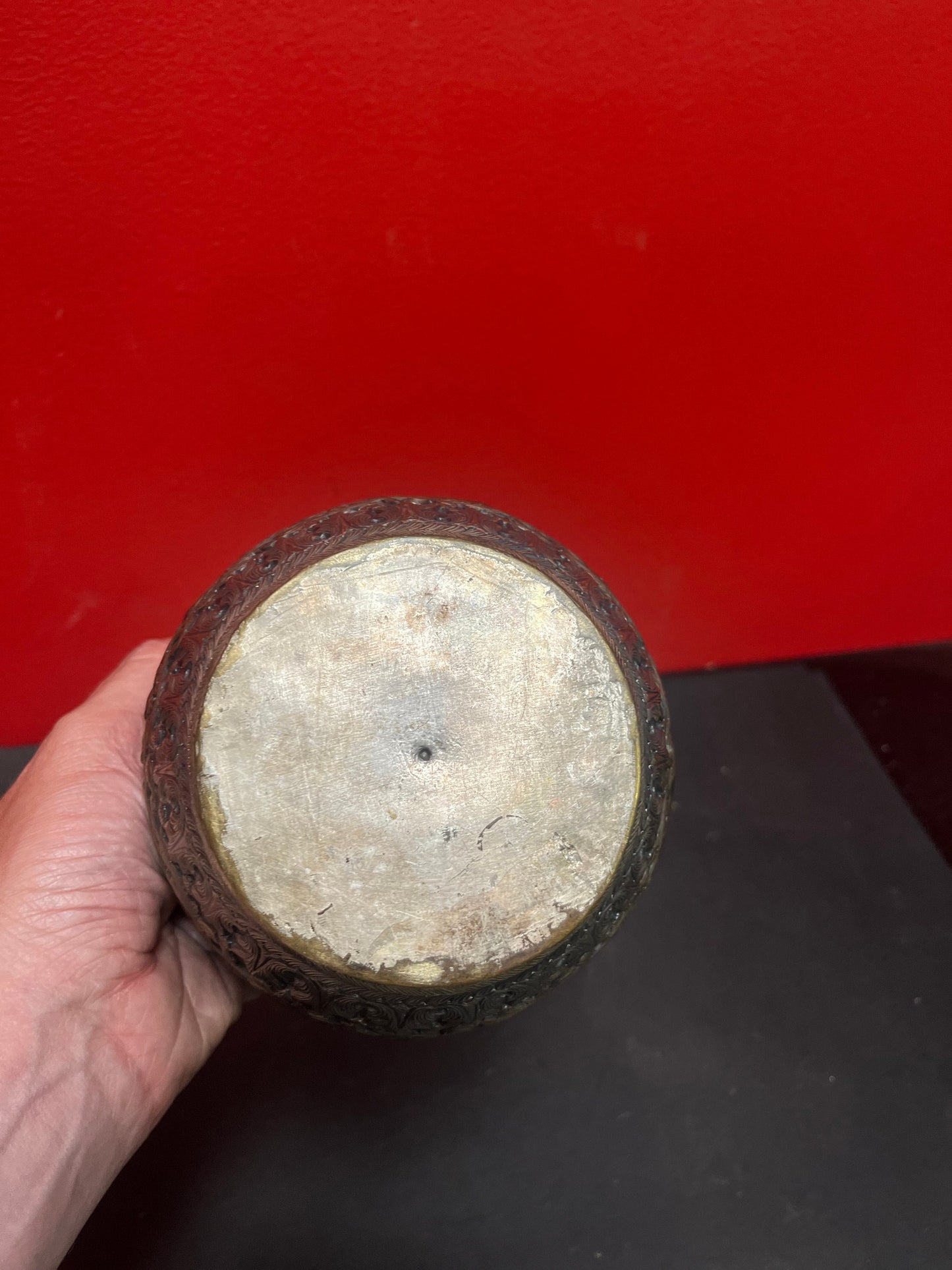 5 x 5.5 brass on silver plate plant pot  Indian raj silver  amazing detail and imagery  wow