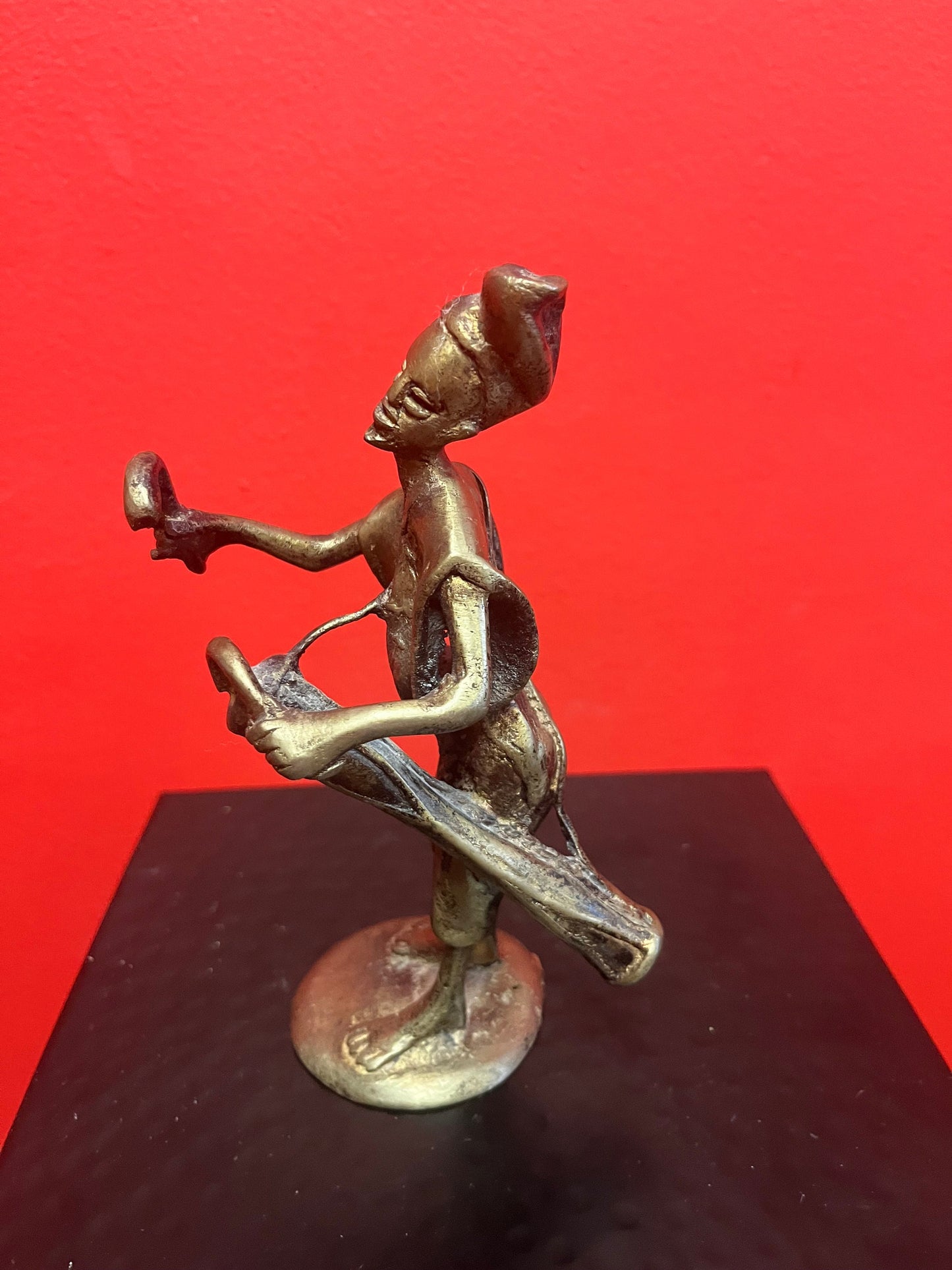 7 inch tall African bronze Ashanti musical statue  great patina and value