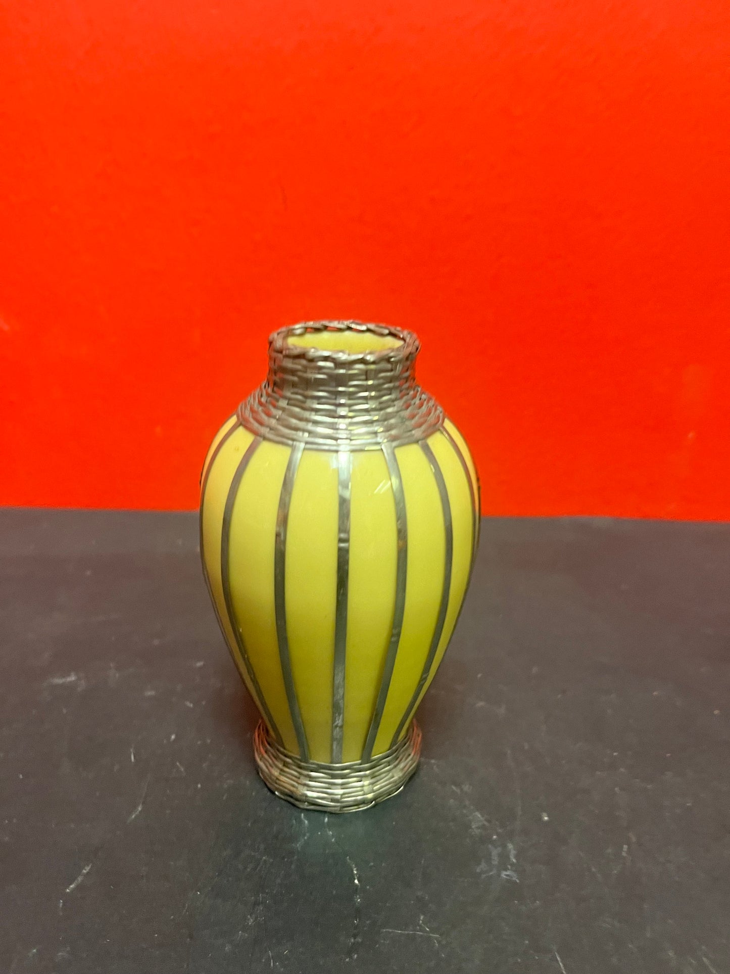 Lovely 5 1/2 inch tall antique Chinese porcelain and silver vase   top quality and good value