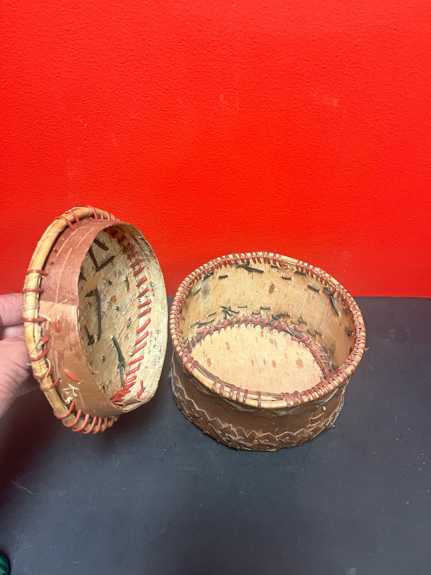7 x 4 high indigenous first nations Cree north Saskatchewan Cedar Bork box with lid  wonderful condition and so much history  good value