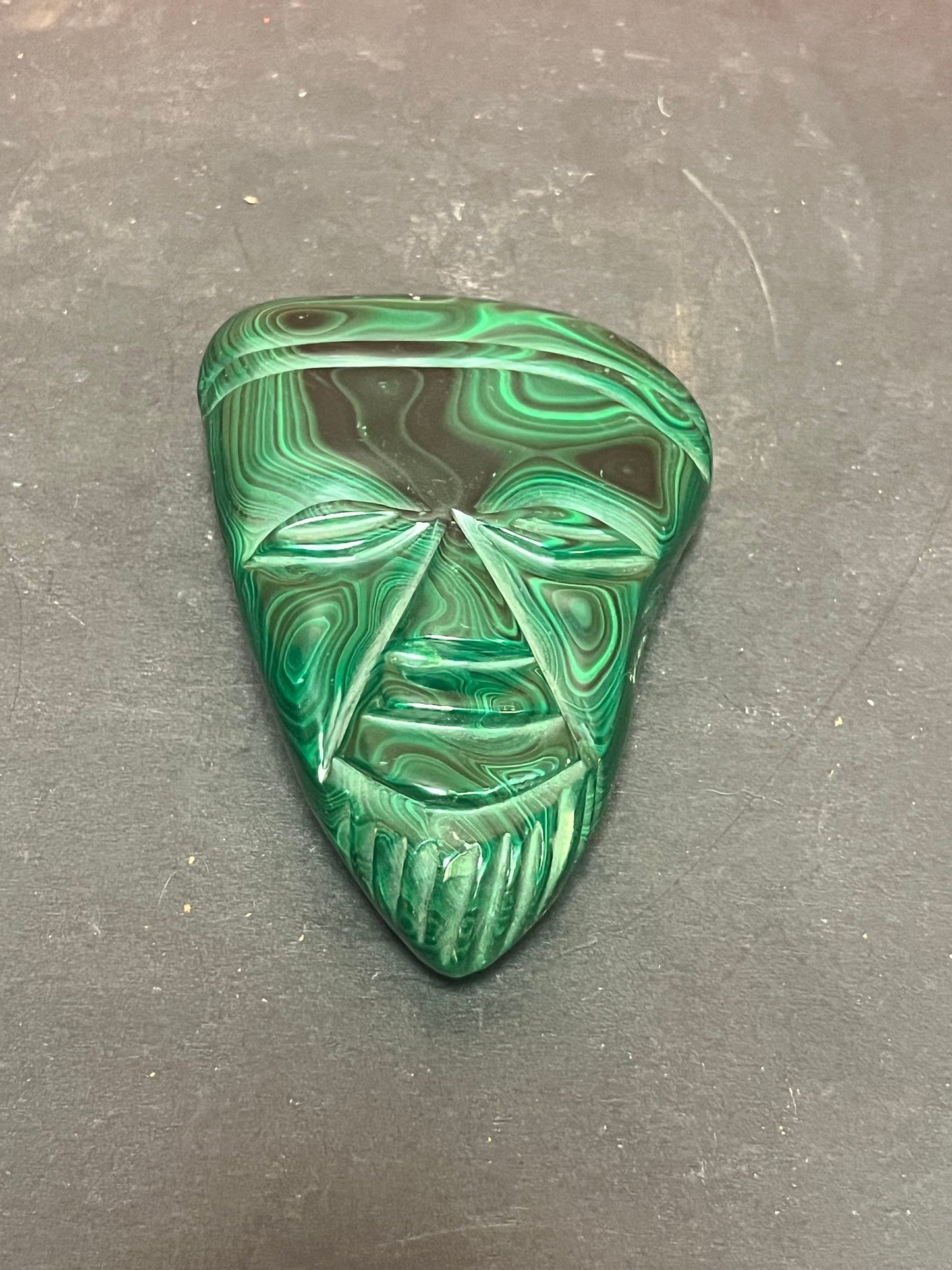 Very cool 5 inch long raw malachite mask