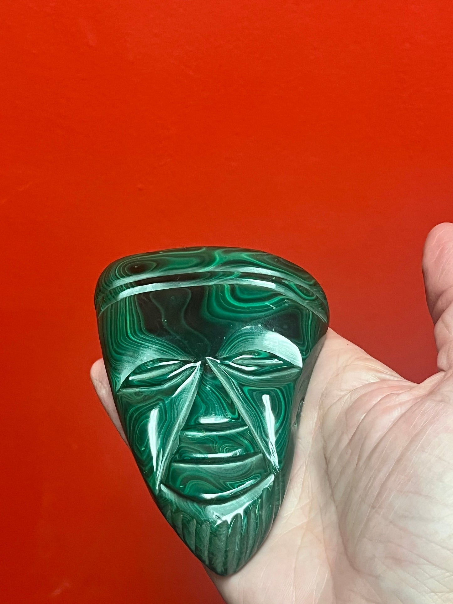 Very cool 5 inch long raw malachite mask