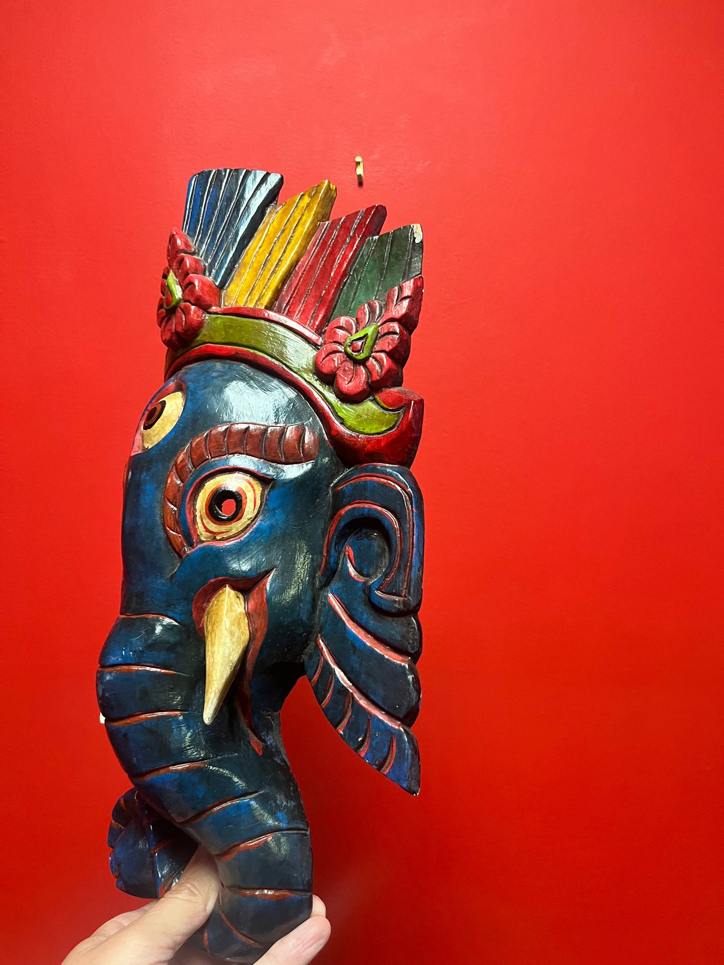 16 x 9 older polychrome Nepalese Ganesh Mask  very cool - great imagery