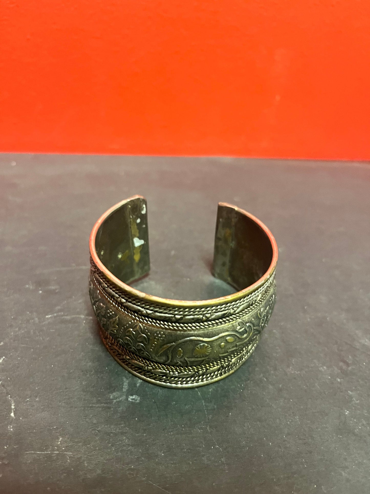 3 inch Persian silver plated cuff  bracelet with elephants