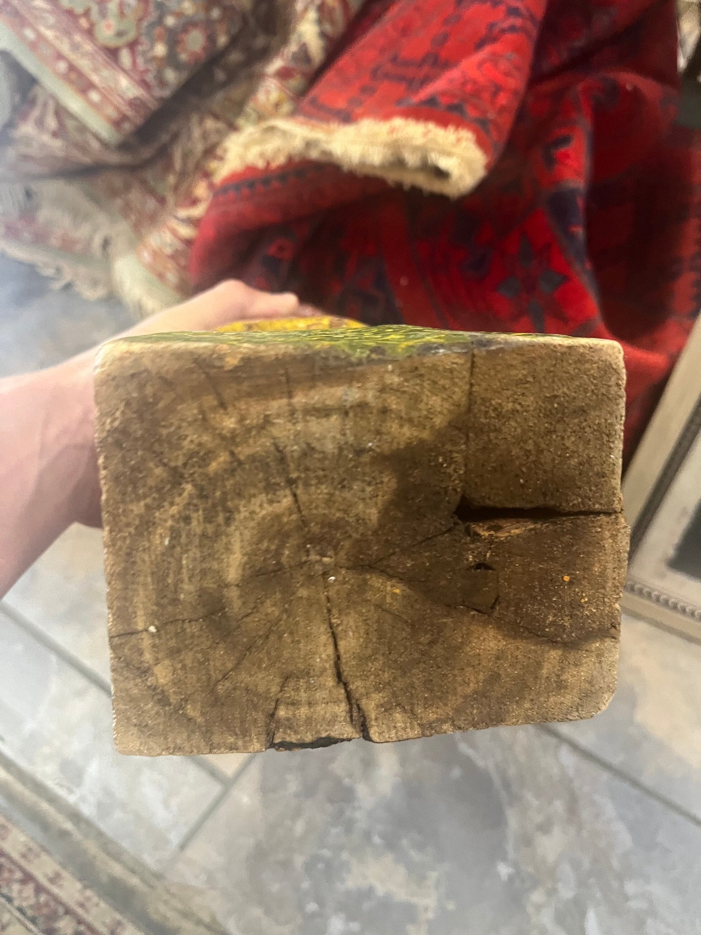 Stunning Kashmir polychrome painted antique wooden statue  amazing detail  chip on top