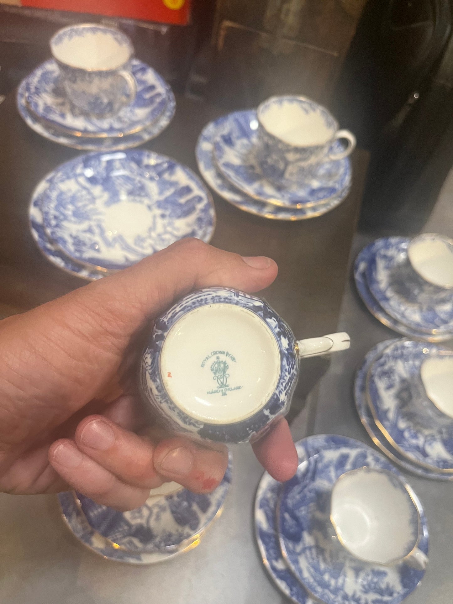 Eight English Royal Crown Derby mikado cups and saucers and side plates   one lot  all mint  great value