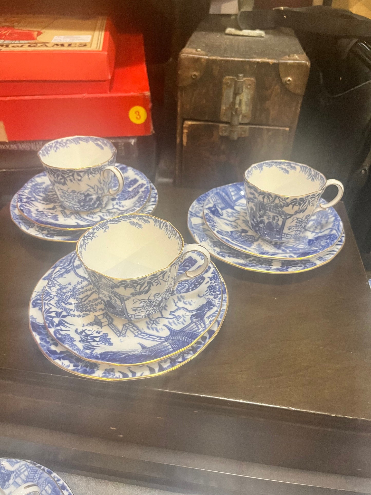 Eight English Royal Crown Derby mikado cups and saucers and side plates   one lot  all mint  great value