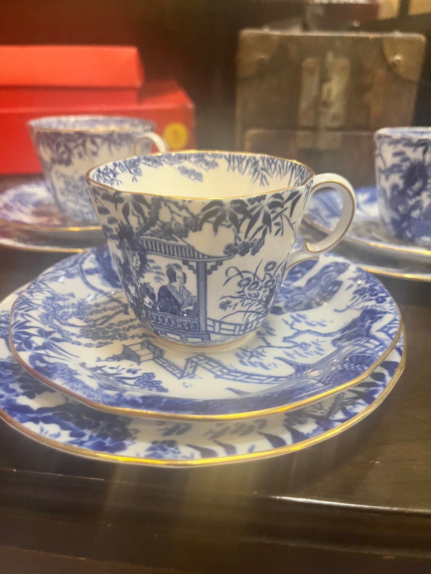 Eight English Royal Crown Derby mikado cups and saucers and side plates   one lot  all mint  great value