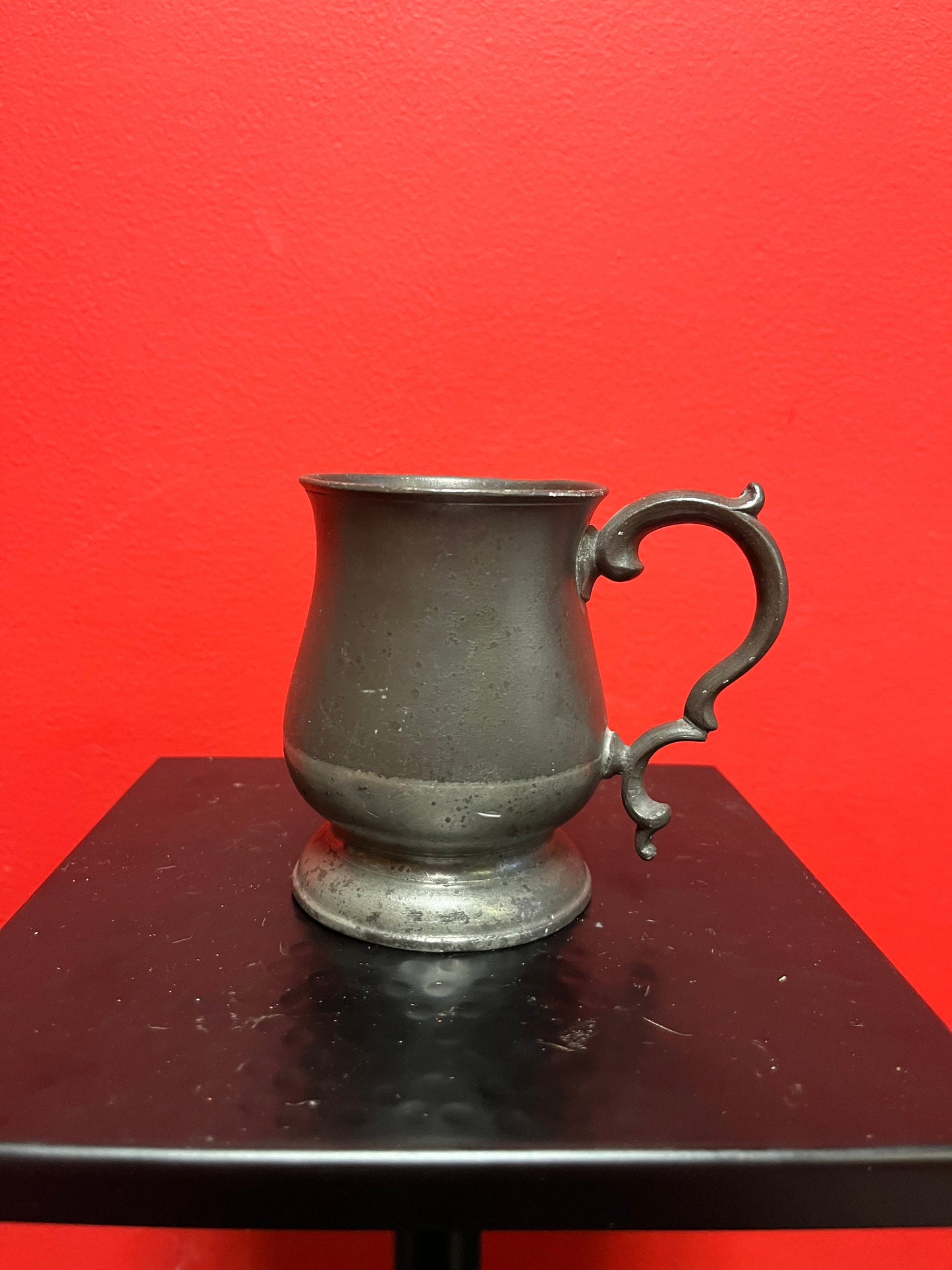 Antique 4 inch high English pewter mug by James Yates  lovely for decoration or use