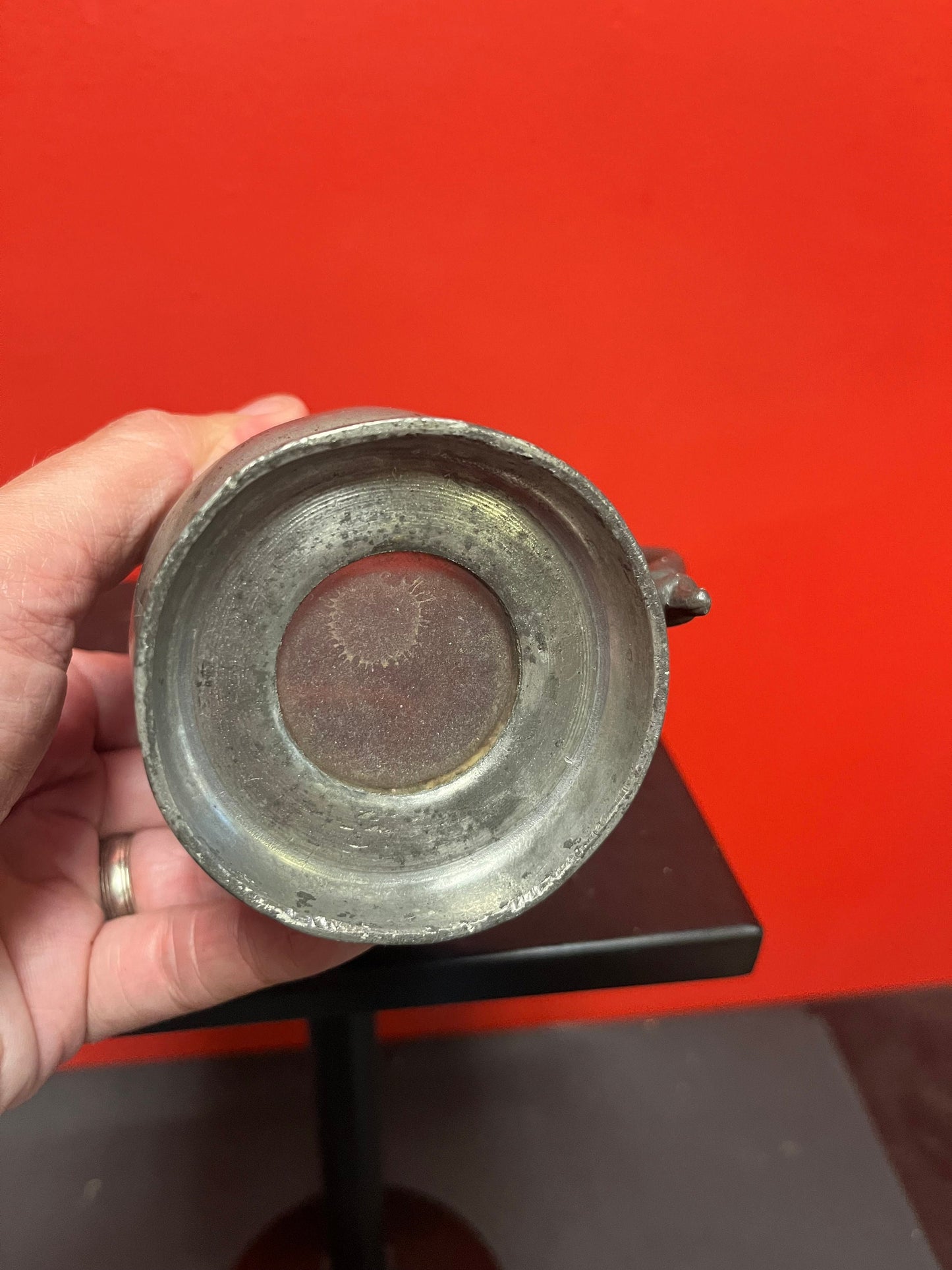 Antique 4 inch high English pewter mug by James Yates  lovely for decoration or use