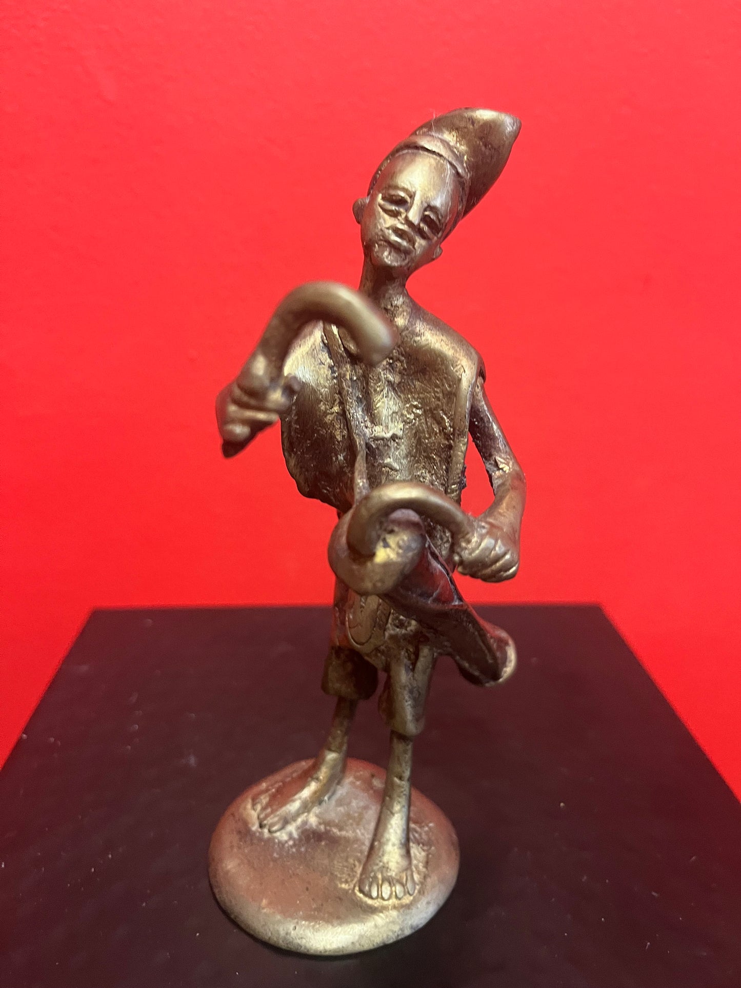7 inch tall African bronze Ashanti musical statue  great patina and value