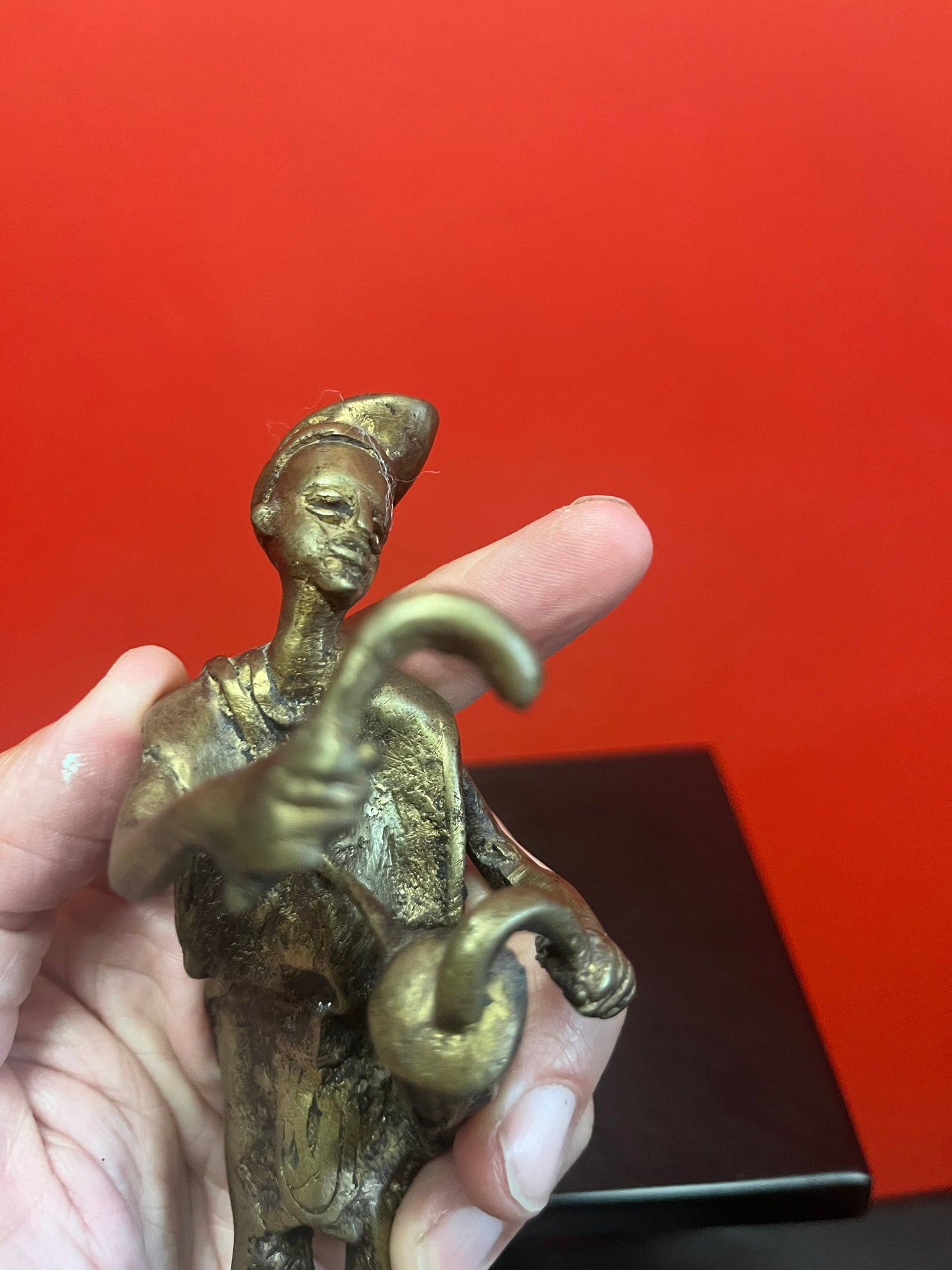 7 inch tall African bronze Ashanti musical statue  great patina and value
