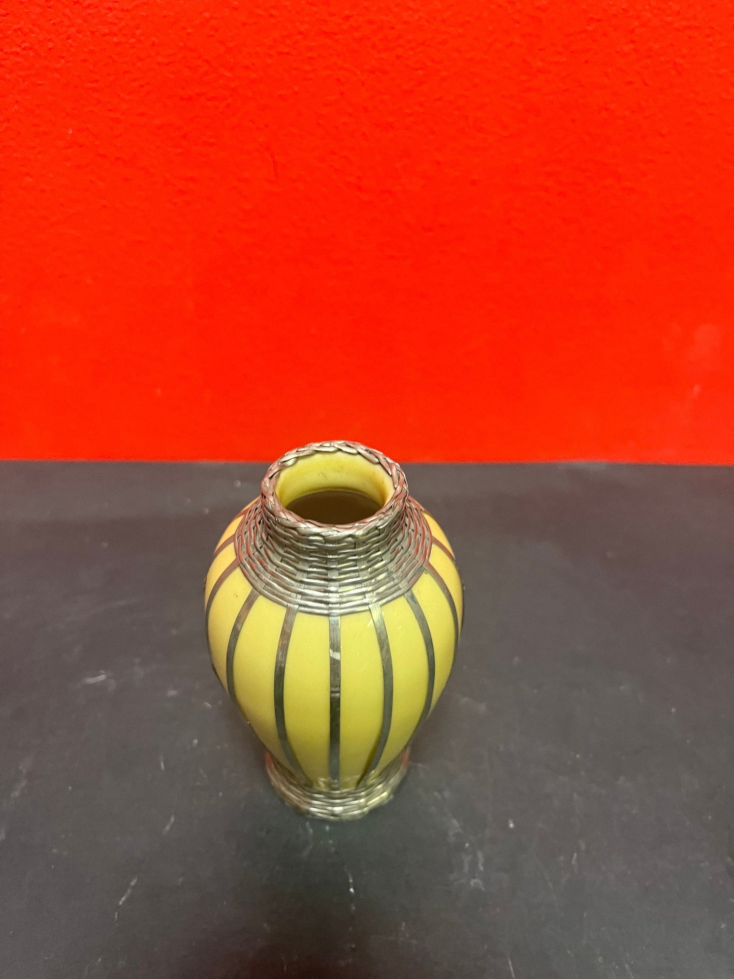 Lovely 5 1/2 inch tall antique Chinese porcelain and silver vase   top quality and good value