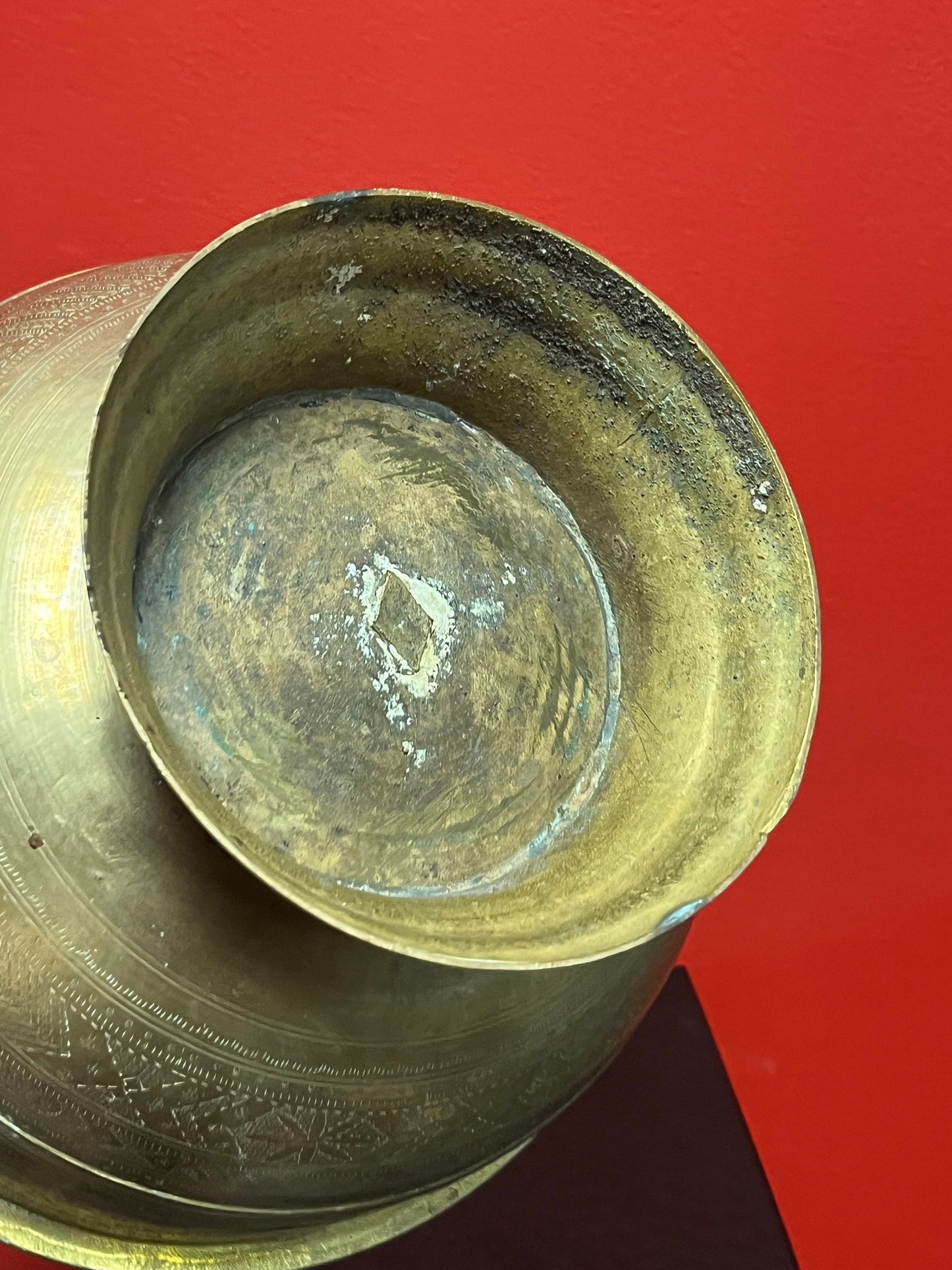 Museum quality fabulous Syrian engraved brass medicine or magic bowl   thought to  be early 18 century  wow  fantastic Patina  10 x 6