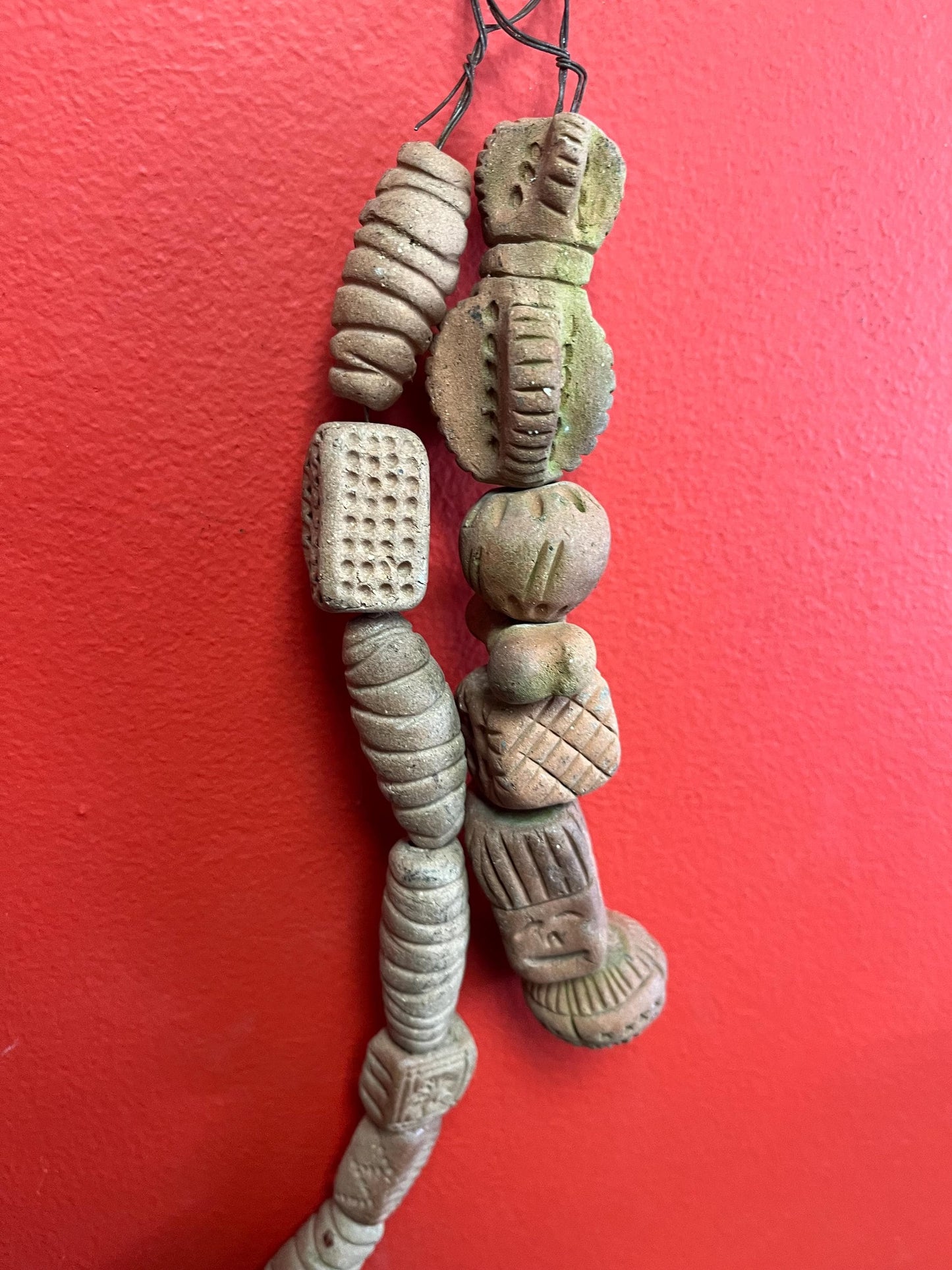 Wonderful early antique collection of 14 clay beads   Great patina  usual and cool  great for collector of rare things