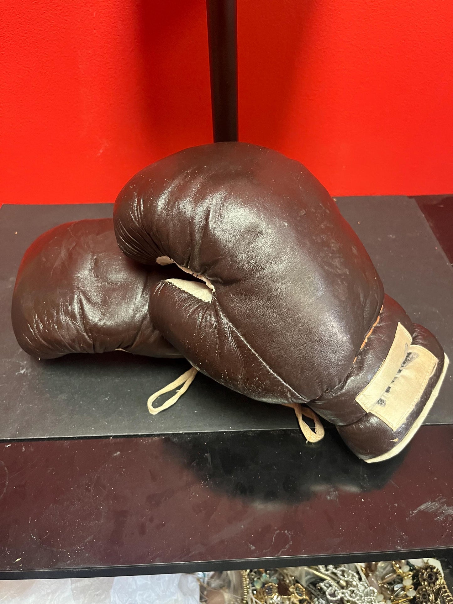 Lovely pair of 12 inch long vintage leather TRIO boxing gloves in good used condition - great value