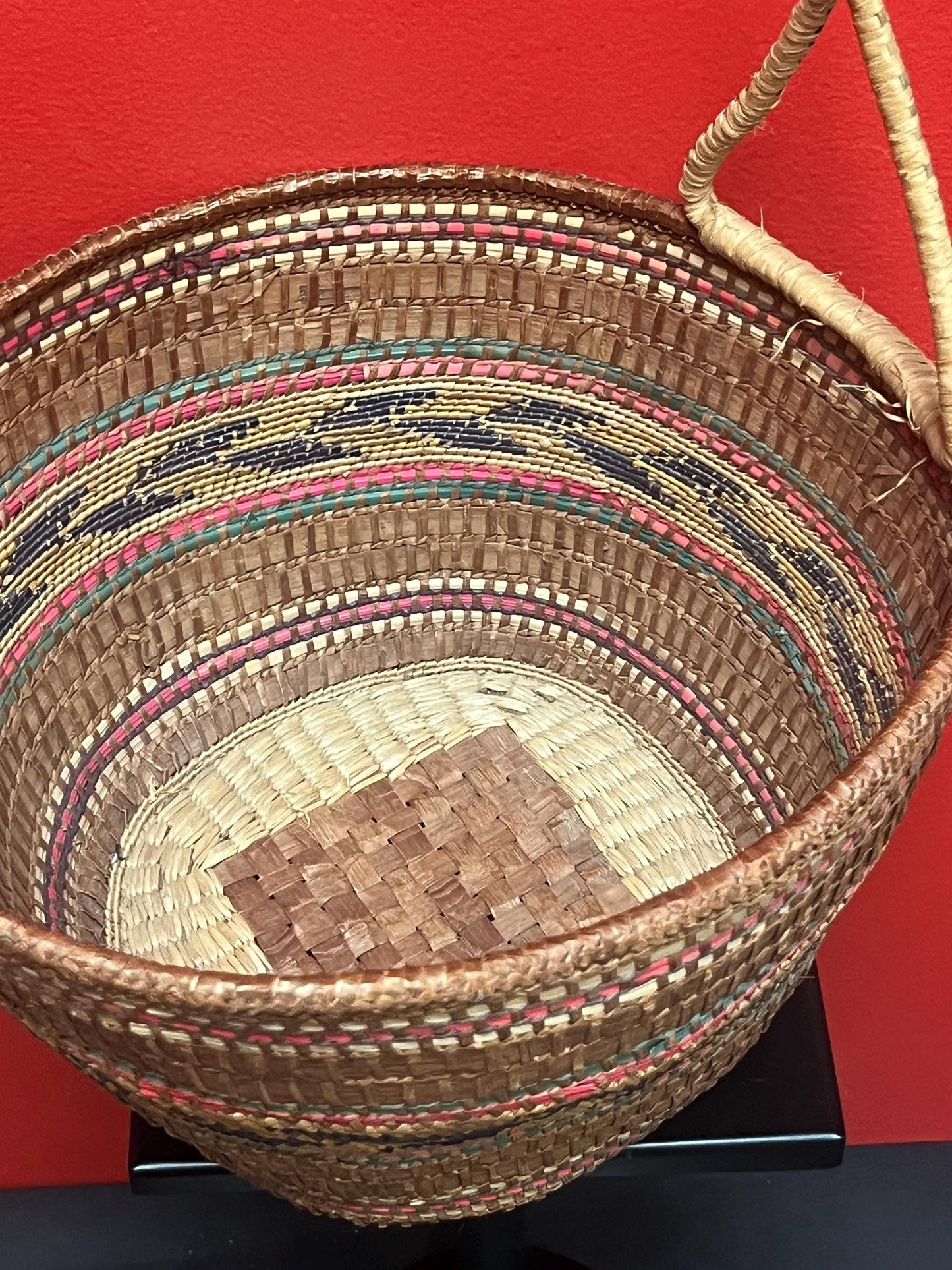 Beautiful 11 x 17 high North American, antique indigenous woven and cedar bark basket  Heavily decorated in great condition  Value priced