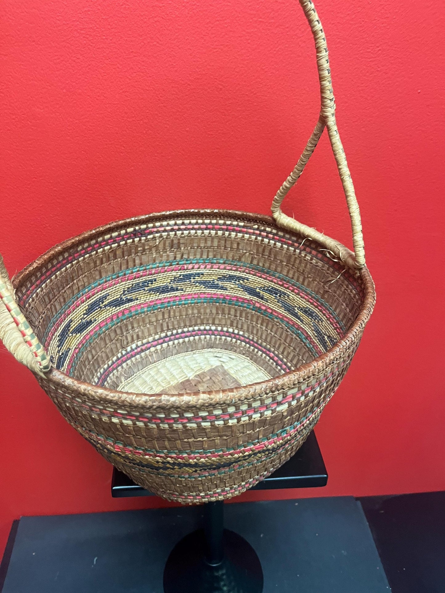 Beautiful 11 x 17 high North American, antique indigenous woven and cedar bark basket  Heavily decorated in great condition  Value priced
