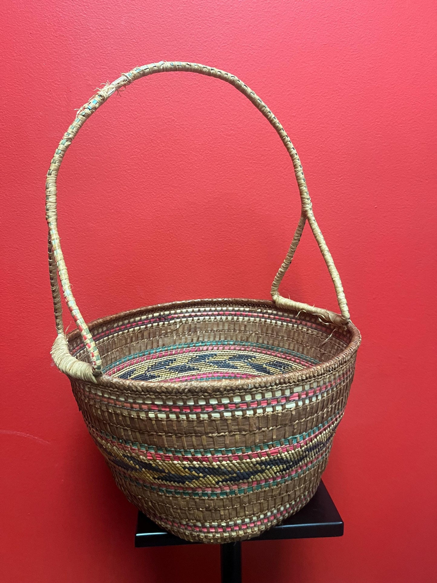 Beautiful 11 x 17 high North American, antique indigenous woven and cedar bark basket  Heavily decorated in great condition  Value priced