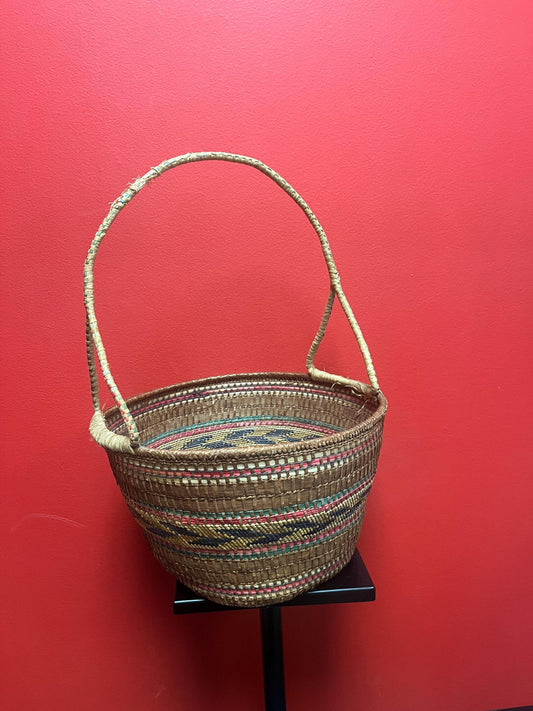 Beautiful 11 x 17 high North American, antique indigenous woven and cedar bark basket  Heavily decorated in great condition  Value priced