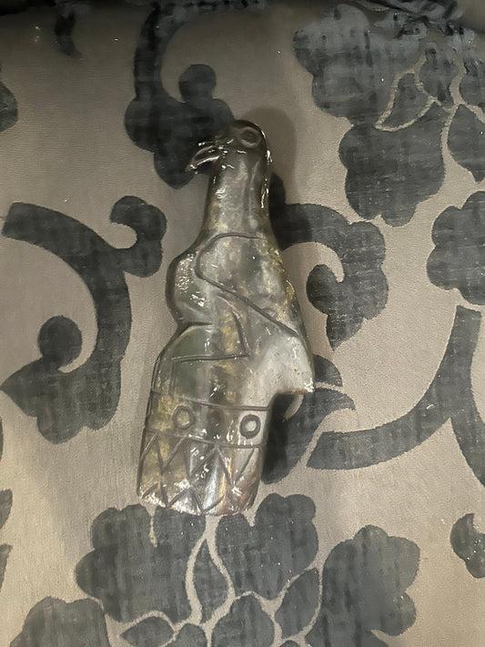 Lovely 6.5 inch high signed indigenous inuit soapstone bird sculpture   some scratches see photos  lovely imagery