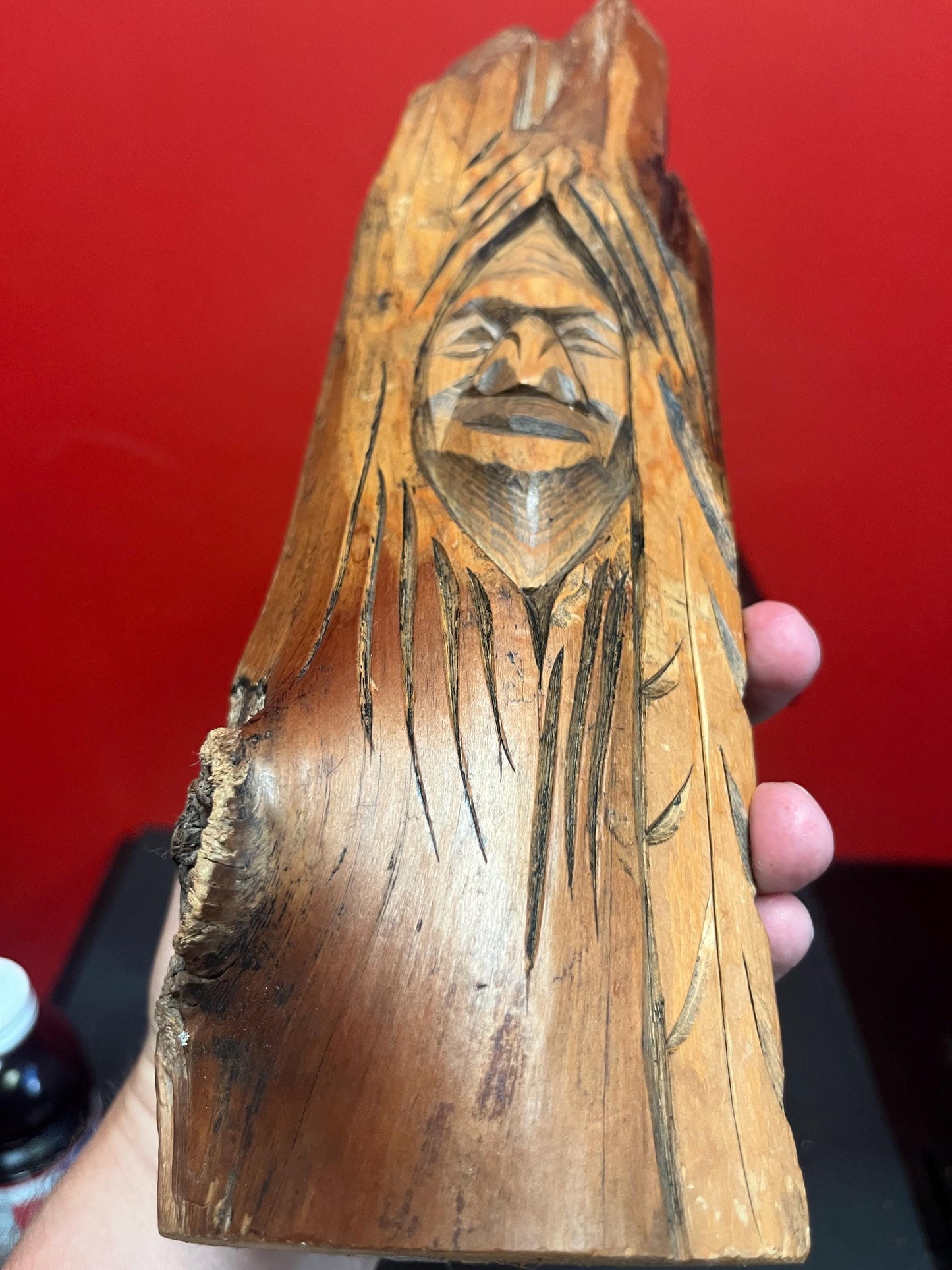 11 inch tall indigenous first nations Pacific Northwest Coast live Edge wood statue of a chief  attributed to WANIK GARRISON Great value