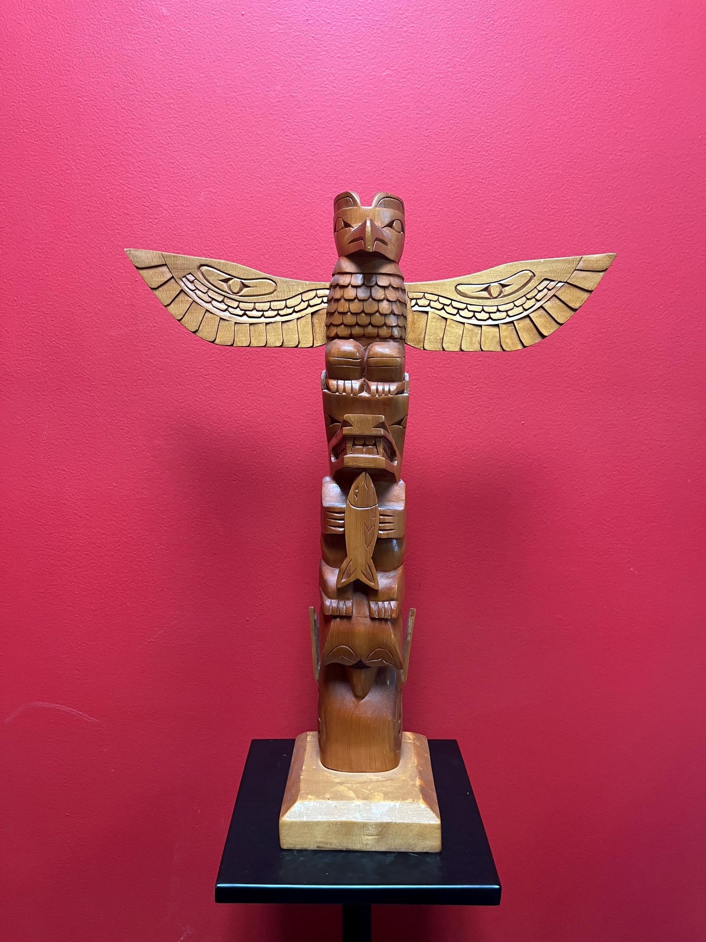 18 x 13 wide signed indigenous first nations Pacific northwest Coast transformation totem pole  cedar beauty  great value