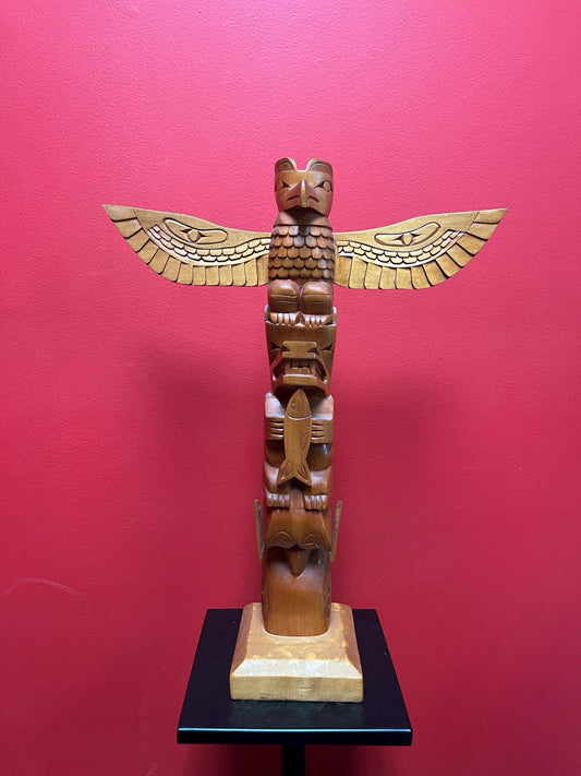18 x 13 wide signed indigenous first nations Pacific northwest Coast transformation totem pole  cedar beauty  great value