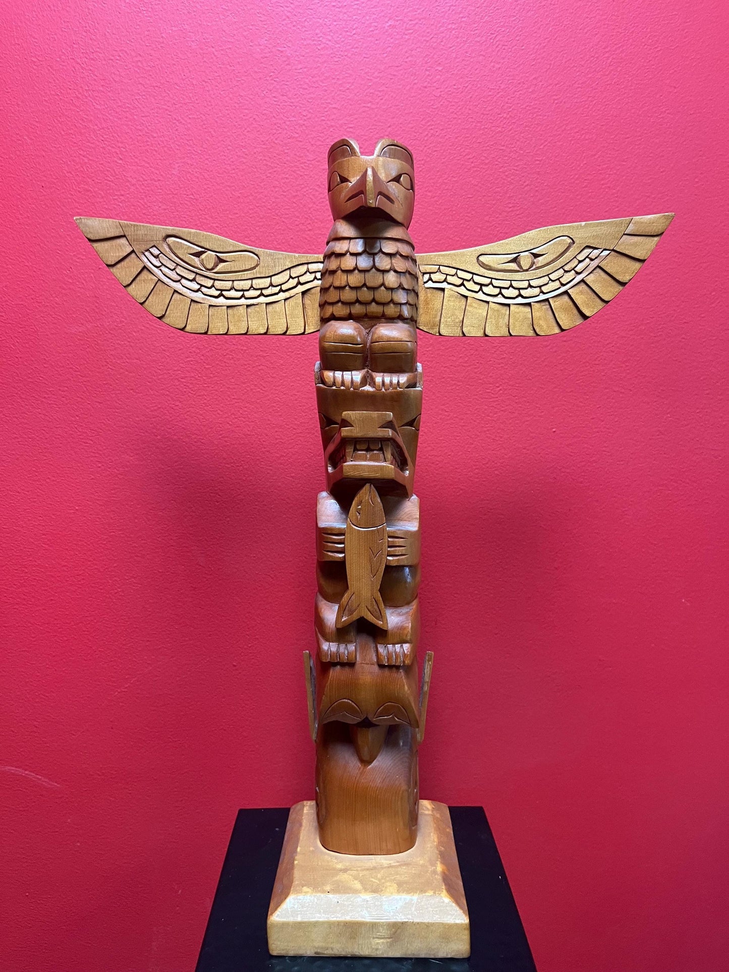 18 x 13 wide signed indigenous first nations Pacific northwest Coast transformation totem pole  cedar beauty  great value