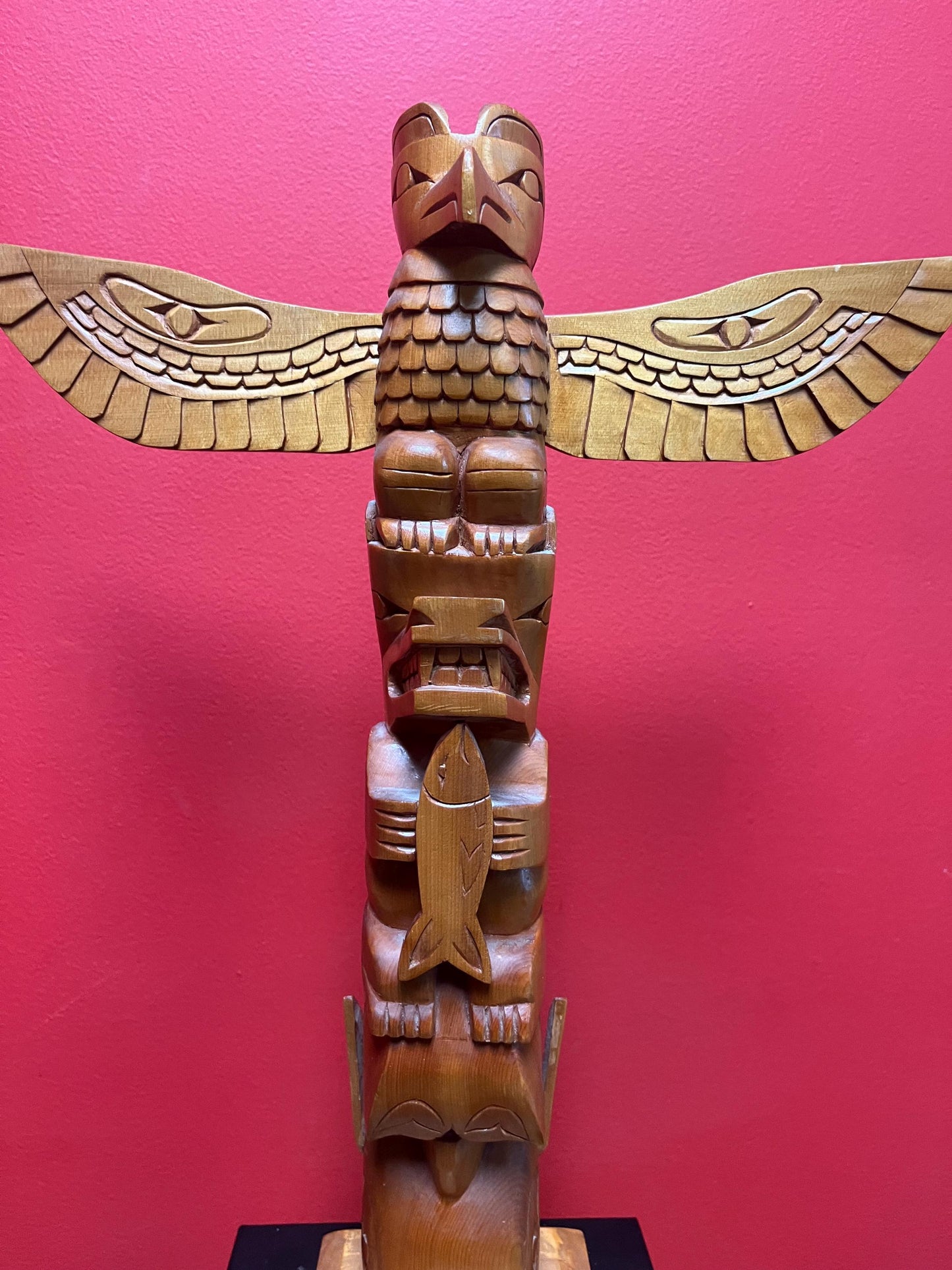 18 x 13 wide signed indigenous first nations Pacific northwest Coast transformation totem pole  cedar beauty  great value