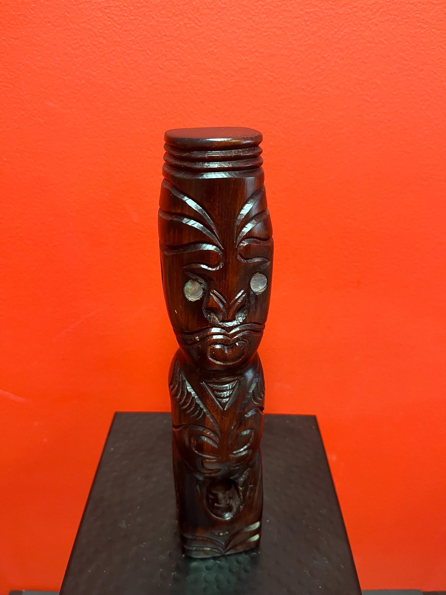 Lovely New Zealand older Maori statue with abalone eyes  great condition and awesome imagery