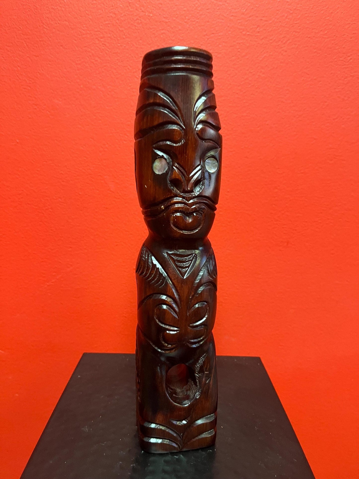 Lovely New Zealand older Maori statue with abalone eyes  great condition and awesome imagery