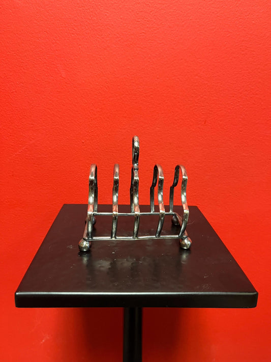 4 x 5 high English silver plated toast or  letter rack  could use polish