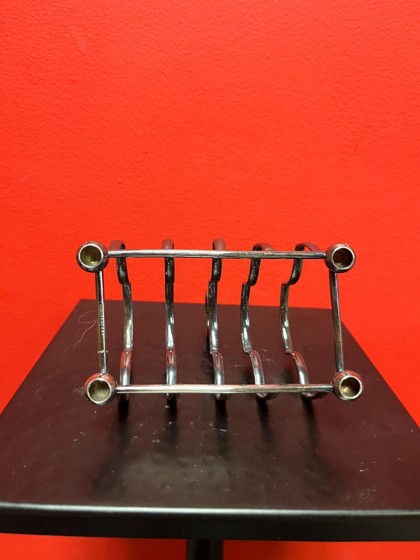 4 x 5 high English silver plated toast or  letter rack  could use polish