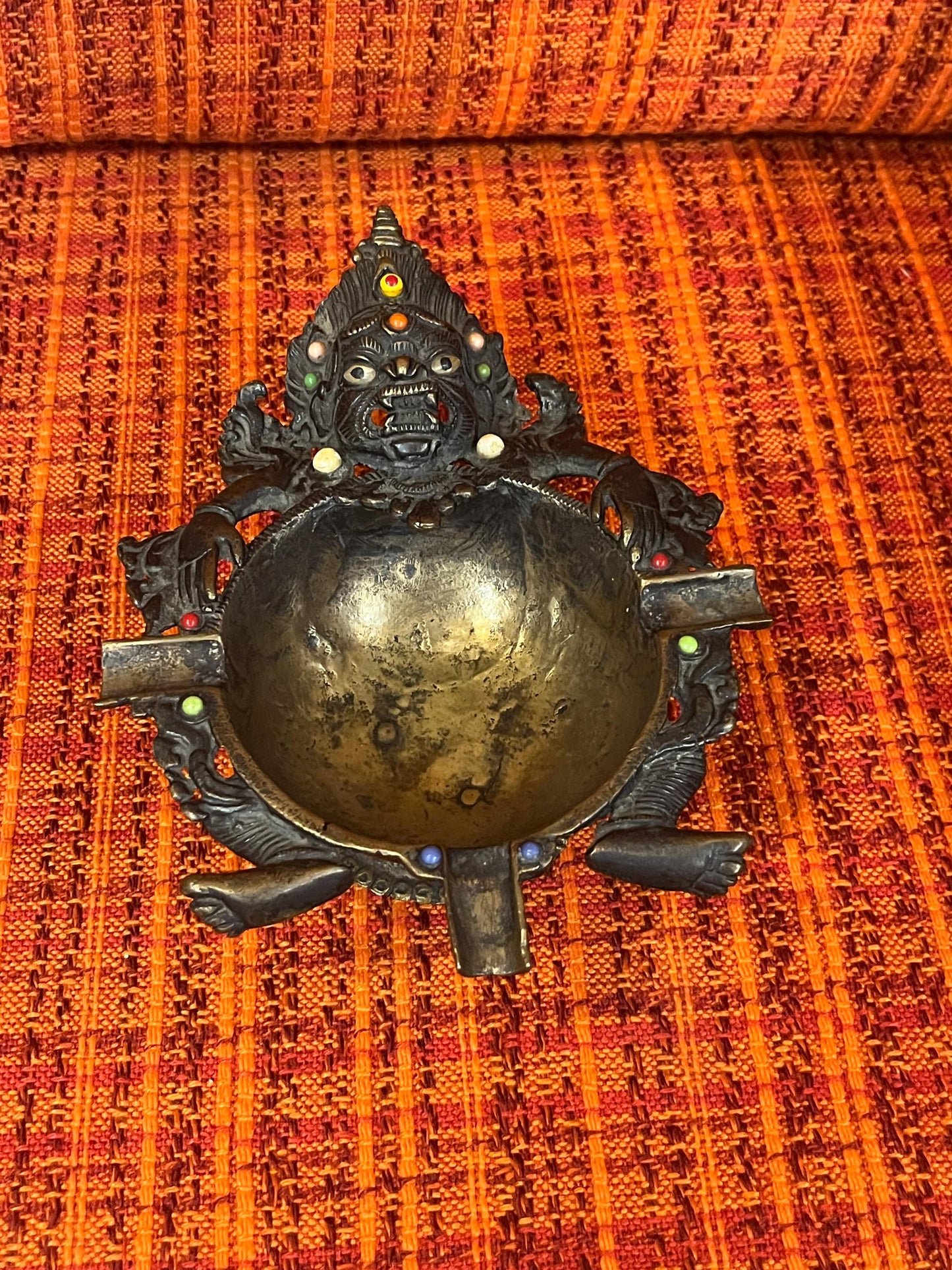 Stunning rare 8 x 3 high antique Tibetan tribal ashtray  stunning patina  wow