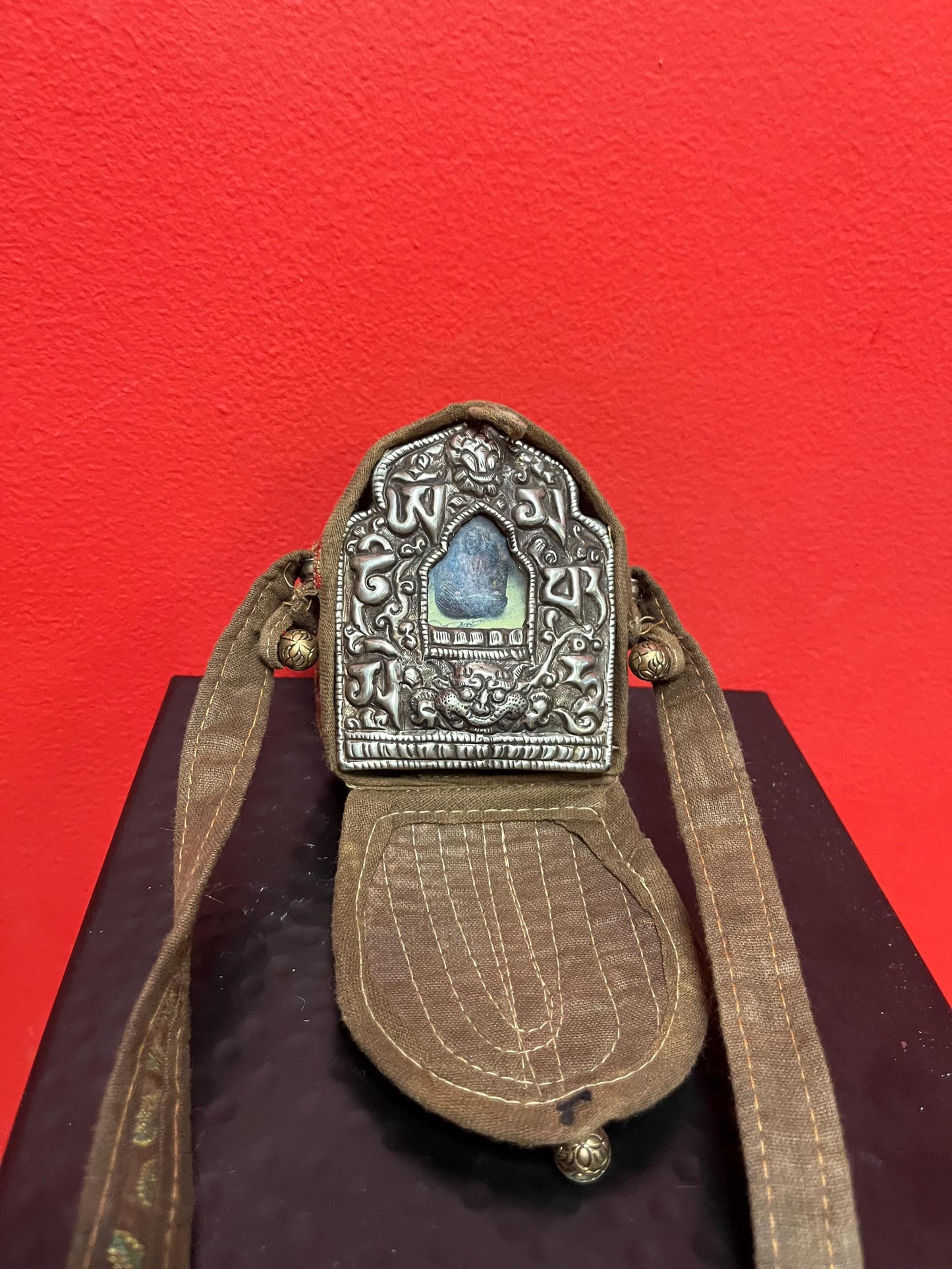 Antique 4 inch silver Tibetan travel icon with original pouch   unbelievably cool and great quality and condition - wow