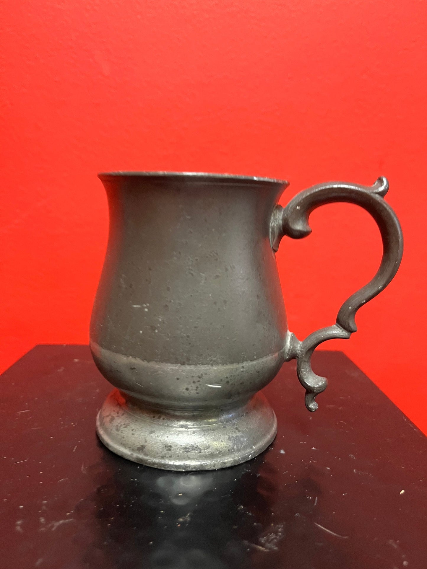 Antique 4 inch high English pewter mug by James Yates  lovely for decoration or use