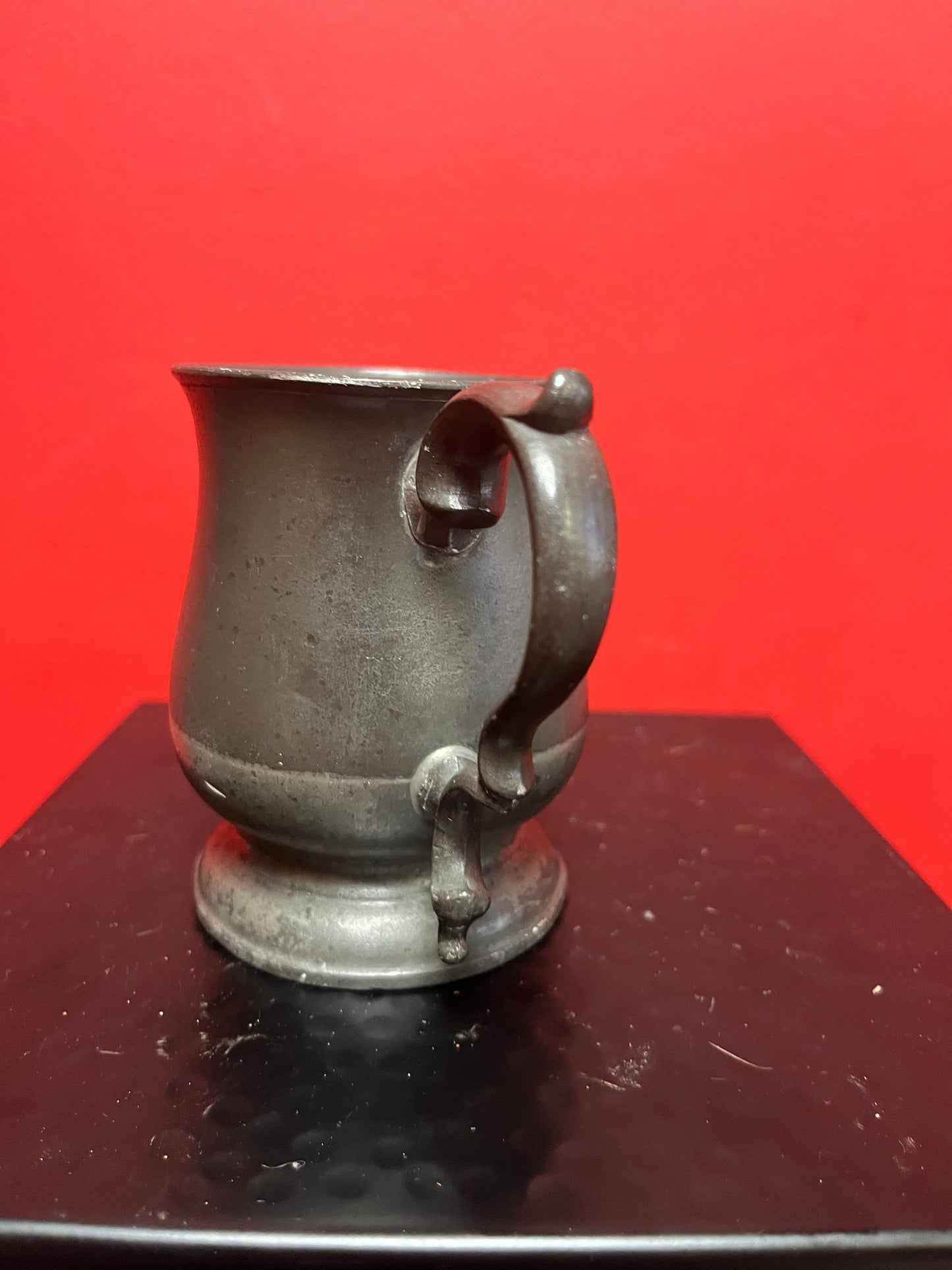Antique 4 inch high English pewter mug by James Yates  lovely for decoration or use