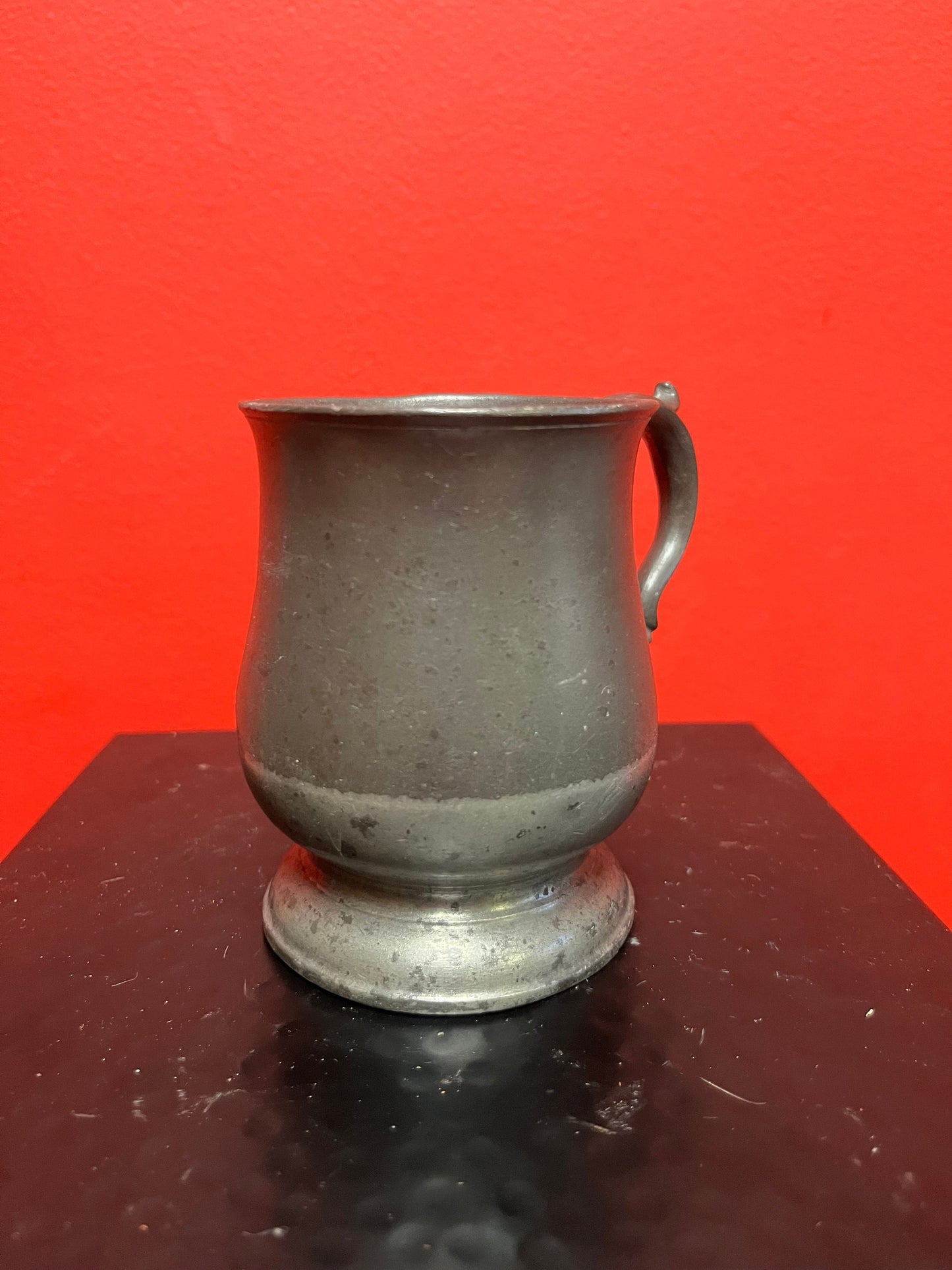 Antique 4 inch high English pewter mug by James Yates  lovely for decoration or use