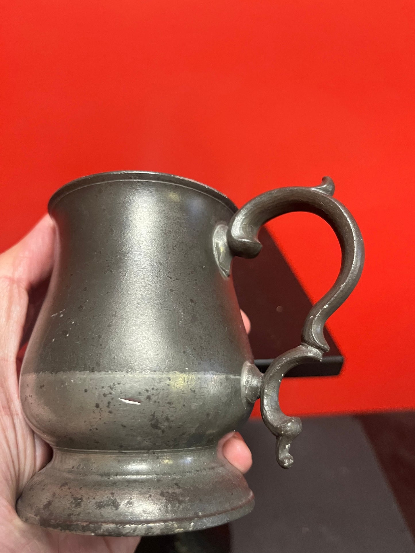 Antique 4 inch high English pewter mug by James Yates  lovely for decoration or use
