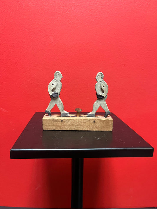 Very cool late 19 century 5 x 4 high primitive boxing toy  wooden gem working and great condition